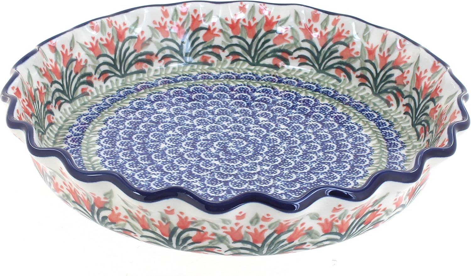Blue Rose Polish Pottery - Orange Spring Tulip Pie Plate - 10" Diameter - Ceramic Baking Dish, For Pies, Quiches & Desserts
