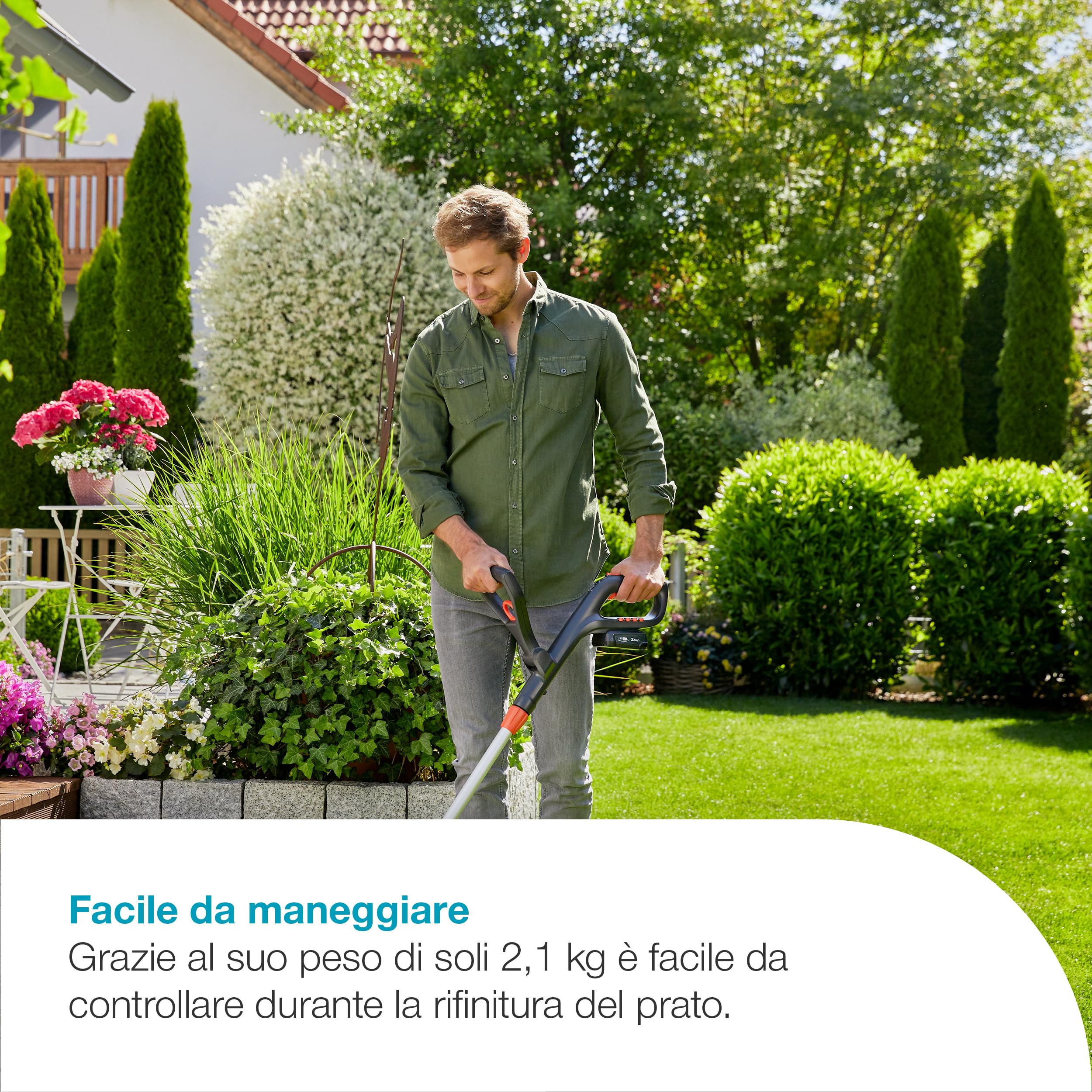 Gardena Trimmer A Batteria ComfortCut 23/18V P4A Solo: Potente, Leggero, Telescopico, Taglio dei bordi, Senza fili (14701-55)