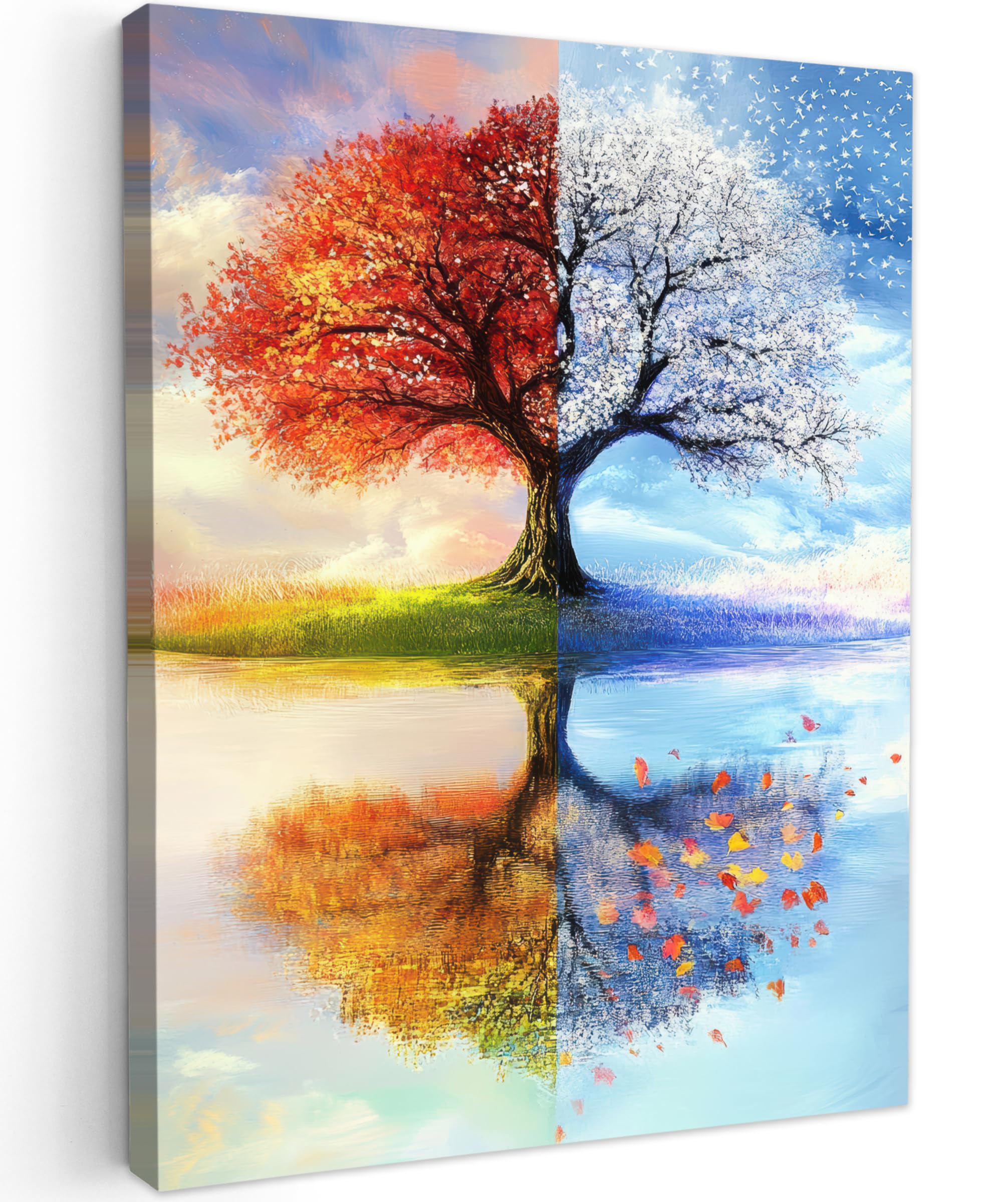 MuchoWow© Leinwandbilder 30x40 cm Wall Art Decoration Bilder für die Wand Schlafzimmer Deko Canvas Painting Wanddekoration Wohnzimmer Jahreszeiten - Kunst - Baum - Winter - Herbst