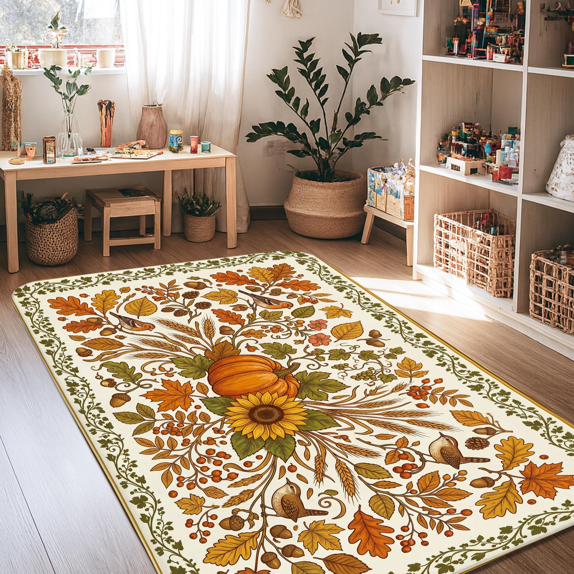 Alfombra antideslizante que no se desprende con patrón rústico de girasoles