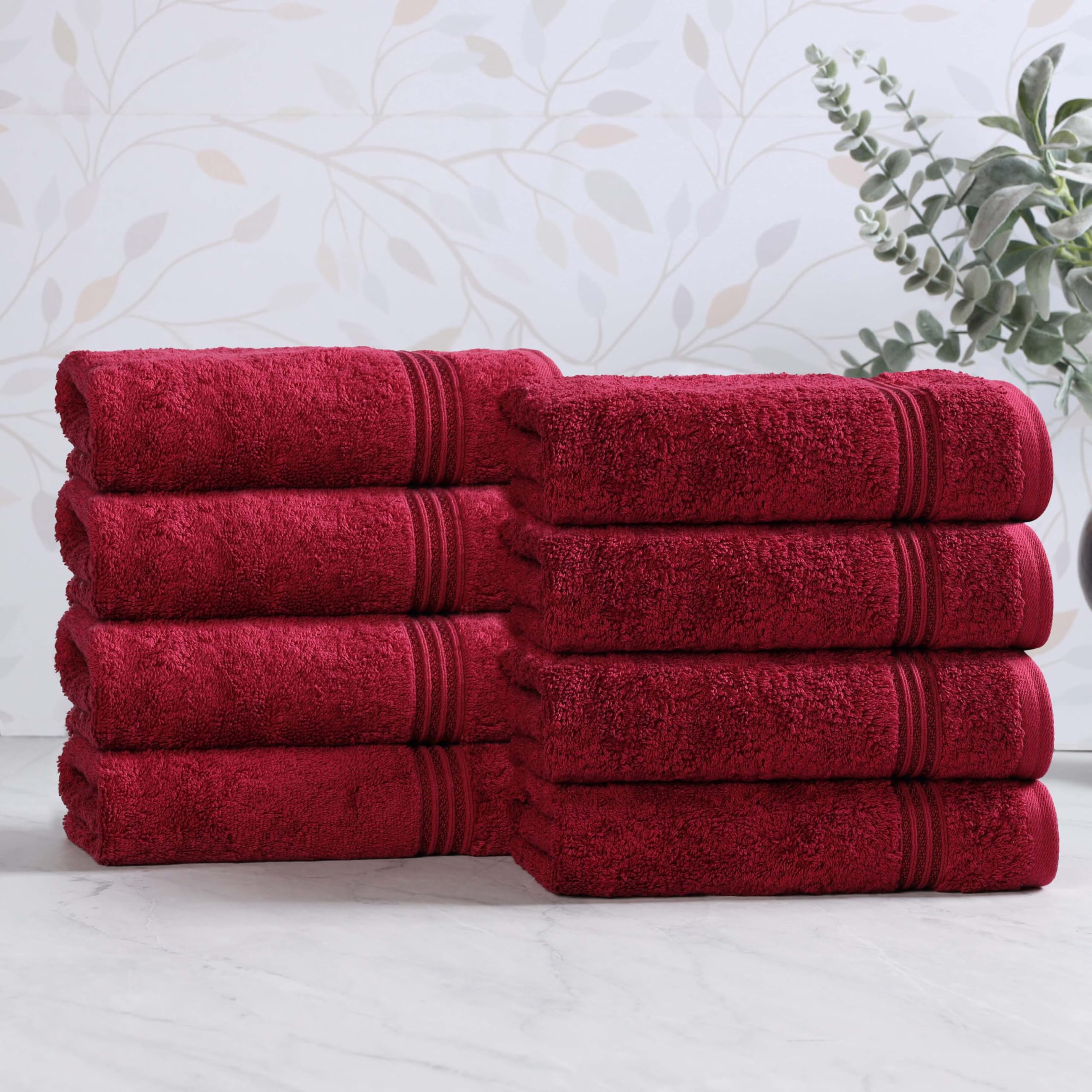 Superior Egyptian Cotton 8-Piece Hand Towel Set, Towel Basics For Quick Dry, Absorbent Small Towels, Facial, Spa, Kitchen, Bathroom Essentials, Apartment, Guest Bath, Soft, Washcloth, Burgundy