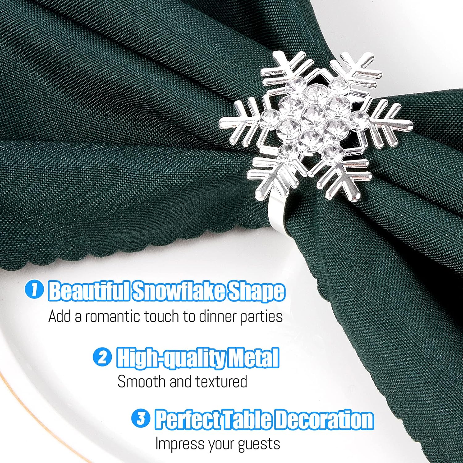 Napkin Rings- Set of 8 Snowflake Metal Napkin Holder Silver Xmas Napkin Buckle for Holiday Party Dinner Wedding Banquet Christmas Dinning Table Settings Decoration