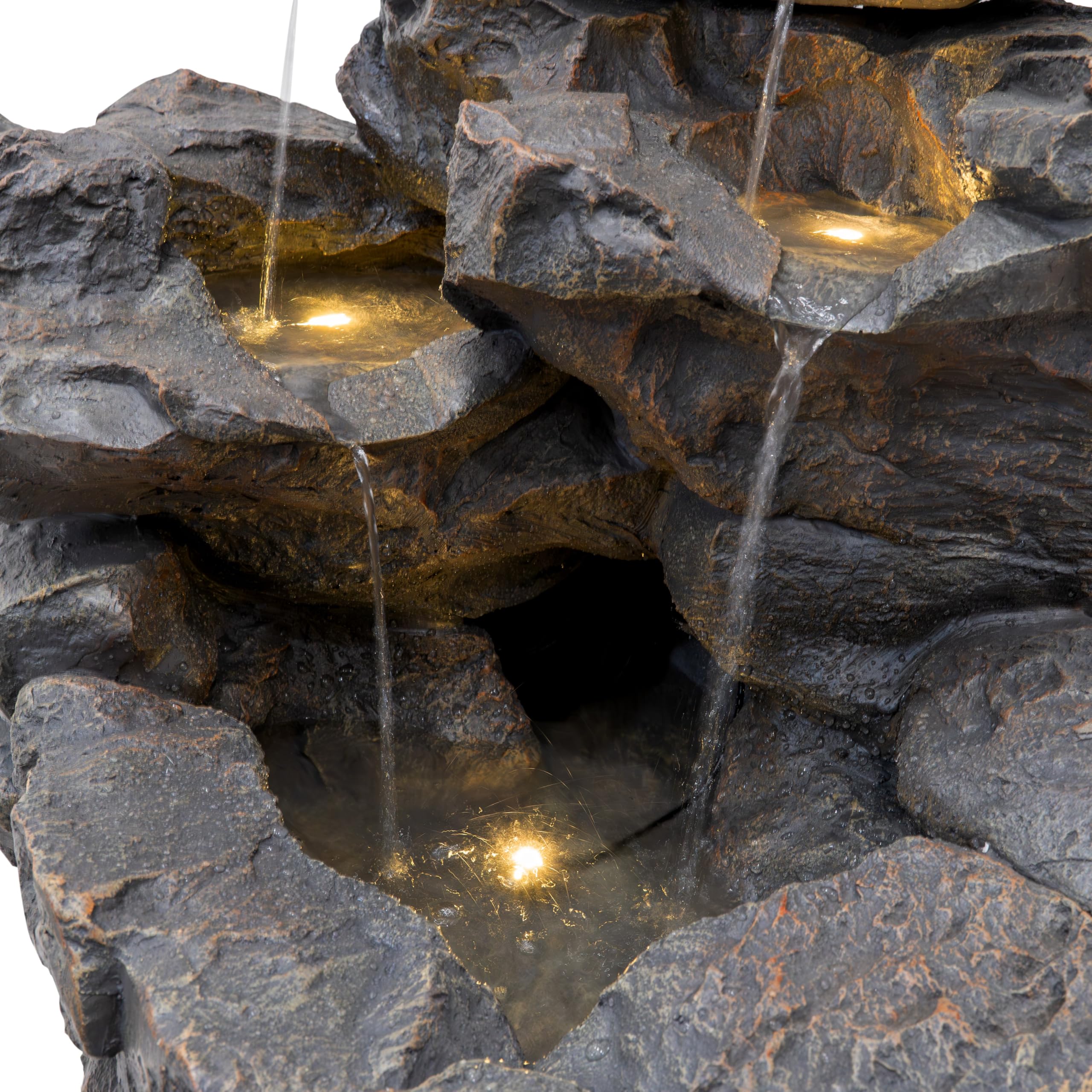 Fuente de Agua Exterior Eléctrica Efecto Roca con Luz LED, Cascada Decorativa Grande para Jardín y Patio, Bomba Silenciosa, Estilo Natural – Rustic Rapids
