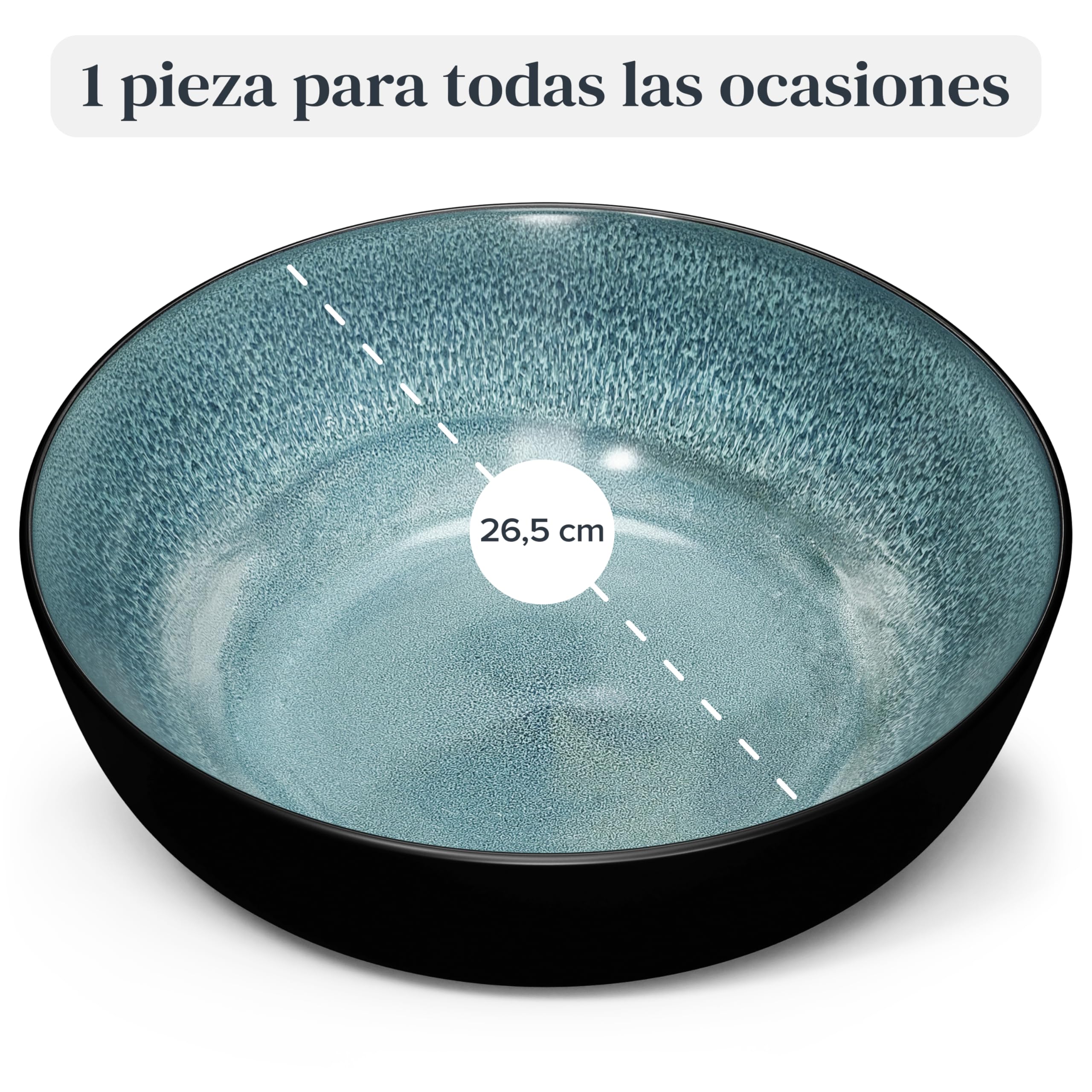 Bol de servicio Ibiza en gres - Ensaladera mediterránea - Apta para lavavajillas y microondas - Bol grande Pure Living en Azul Ahumado