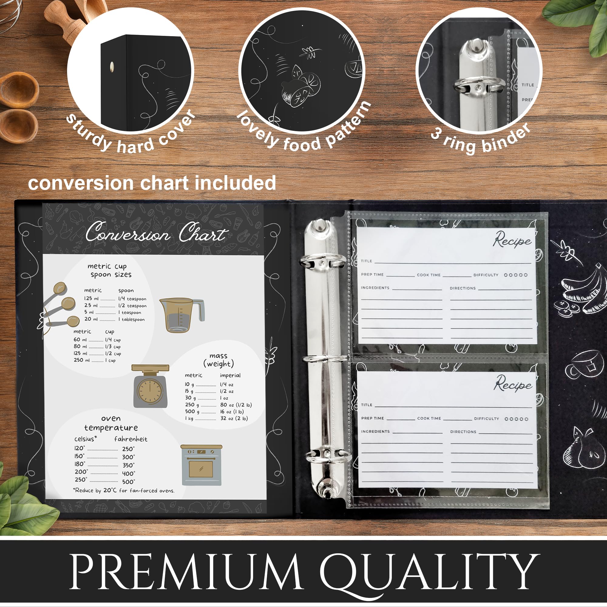 Raccoglitore per ricette, organizer per ricette da 8,5 x 9,5, libro di ricette da scrivere nelle proprie ricette, libro di ricette vuoto con 60 biglietti di ricette, raccoglitore per ricette con