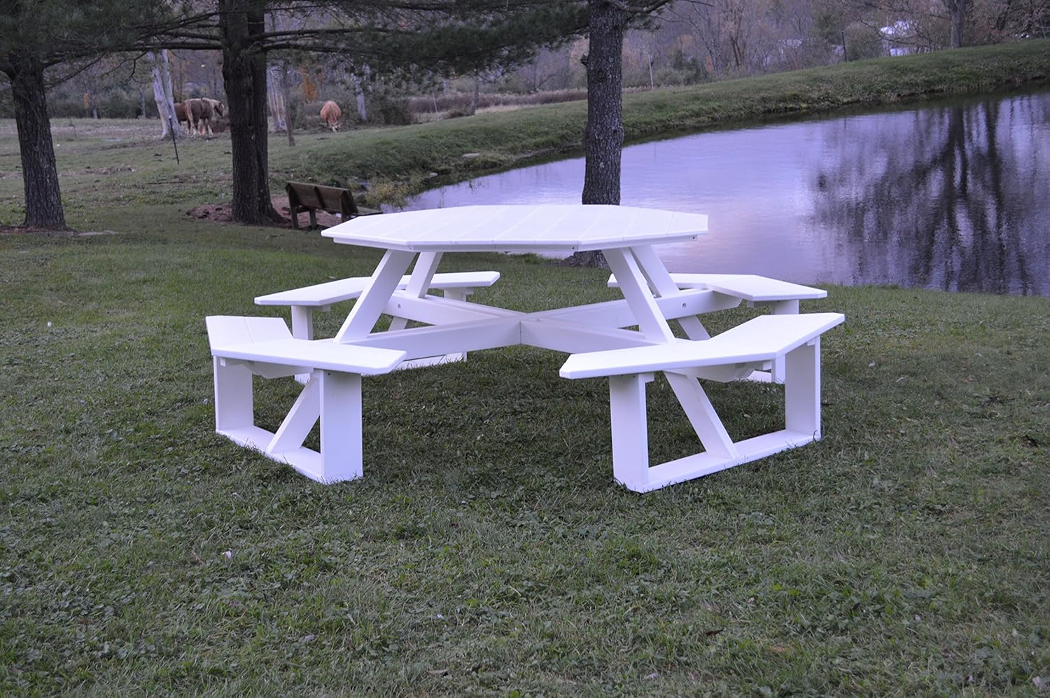 A&L Furniture 54" Amish-Made Octagonal Poly Walk-in Picnic Table with Benches, White
