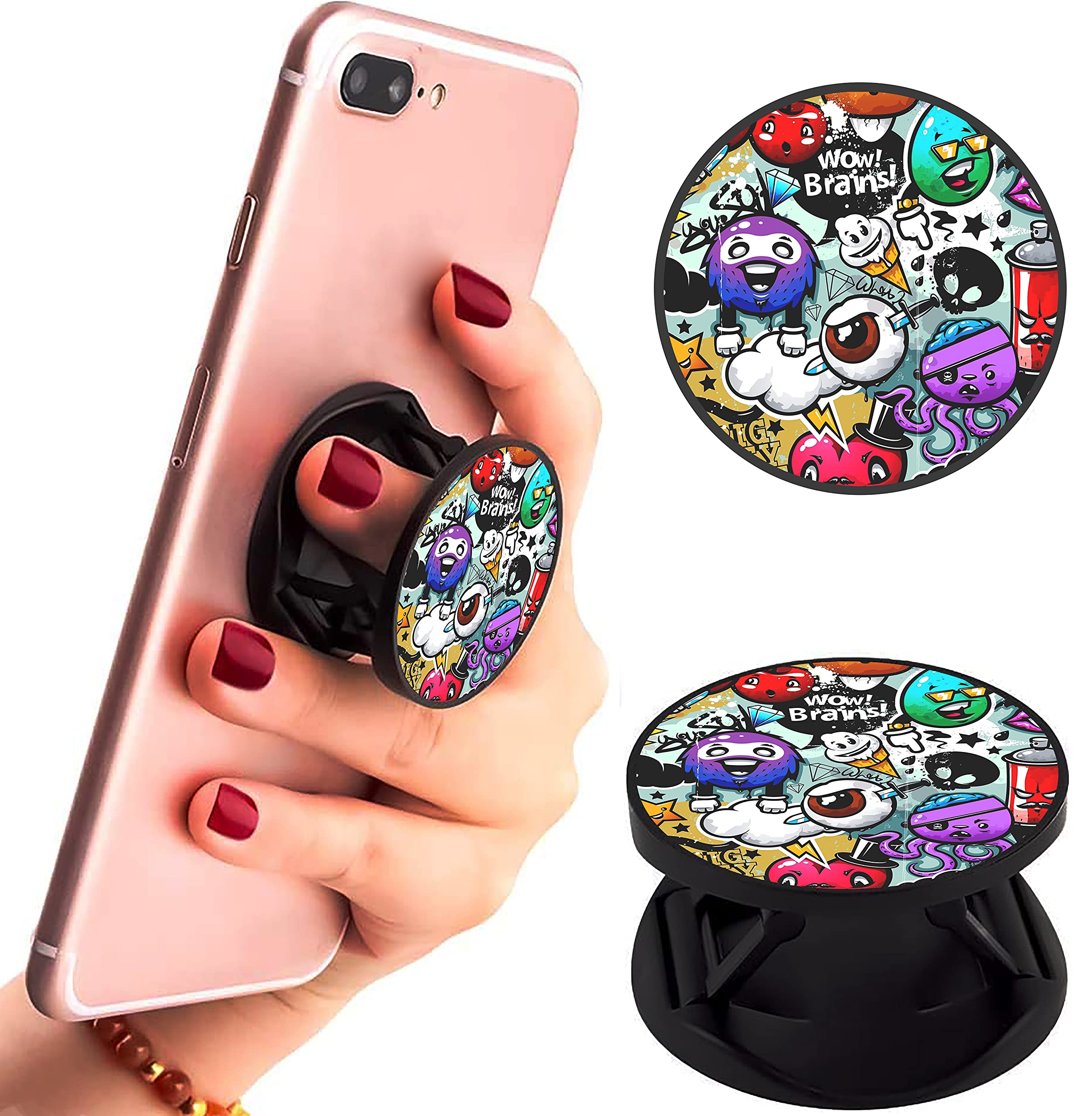 eggshell smartphone and tablet grip premium super matt finish effect mobile back holder (mobile selfie finger grip) with expanding stand for all smartphones & tablets (ultimate graffiti design)