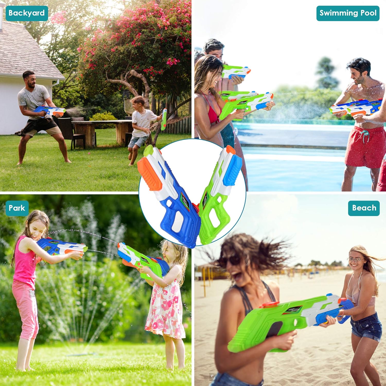 Large Water Guns for Kids Adults, 2 Pack Squirt Guns Water Soaker Blaster with 900CC High Capacity, Up to 30 Feet Shooting Range, Swimming Pool Beach Water Fight Toy for Boys and Girls : Toys & Games