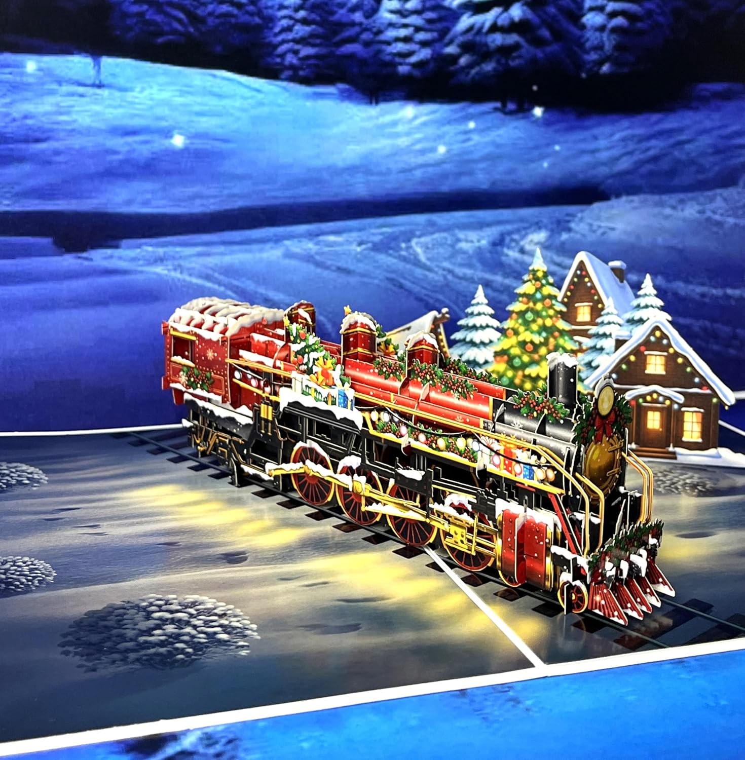 Steam Train Pop-Up Christmas Card, 3D Vintage Train Greeting Card, Classic Christmas Card with Envelope, Ideal Happy Holiday Gift for Dad, Husband, Men, Boyfriend, Adults - Image 2