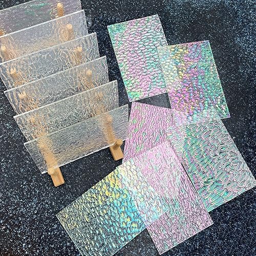 Miniatura 2 de LITMIND Paquete variado de 12 hojas de vidrieras texturizadas transparentes iridiscentes, 4 x 6 pulgadas, piezas de mosaico para manualidades y