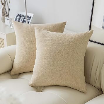 Home Brilliant Cream Throw Pillows for Couch Modern Soft Chenille Accent Pillow Covers for Living Room Sofa, Set of 2 18x18 inch, 45cm, Beige