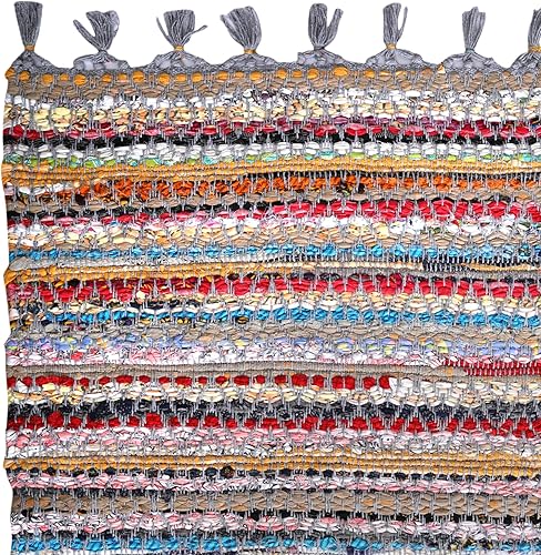 Miniatura 4 de Alfombra de trapo 100% algodón de 24 x 36 pulgadas, alfombra Chindi multicolor, tejida a mano y reversible para sala de estar, cocina, entrada,