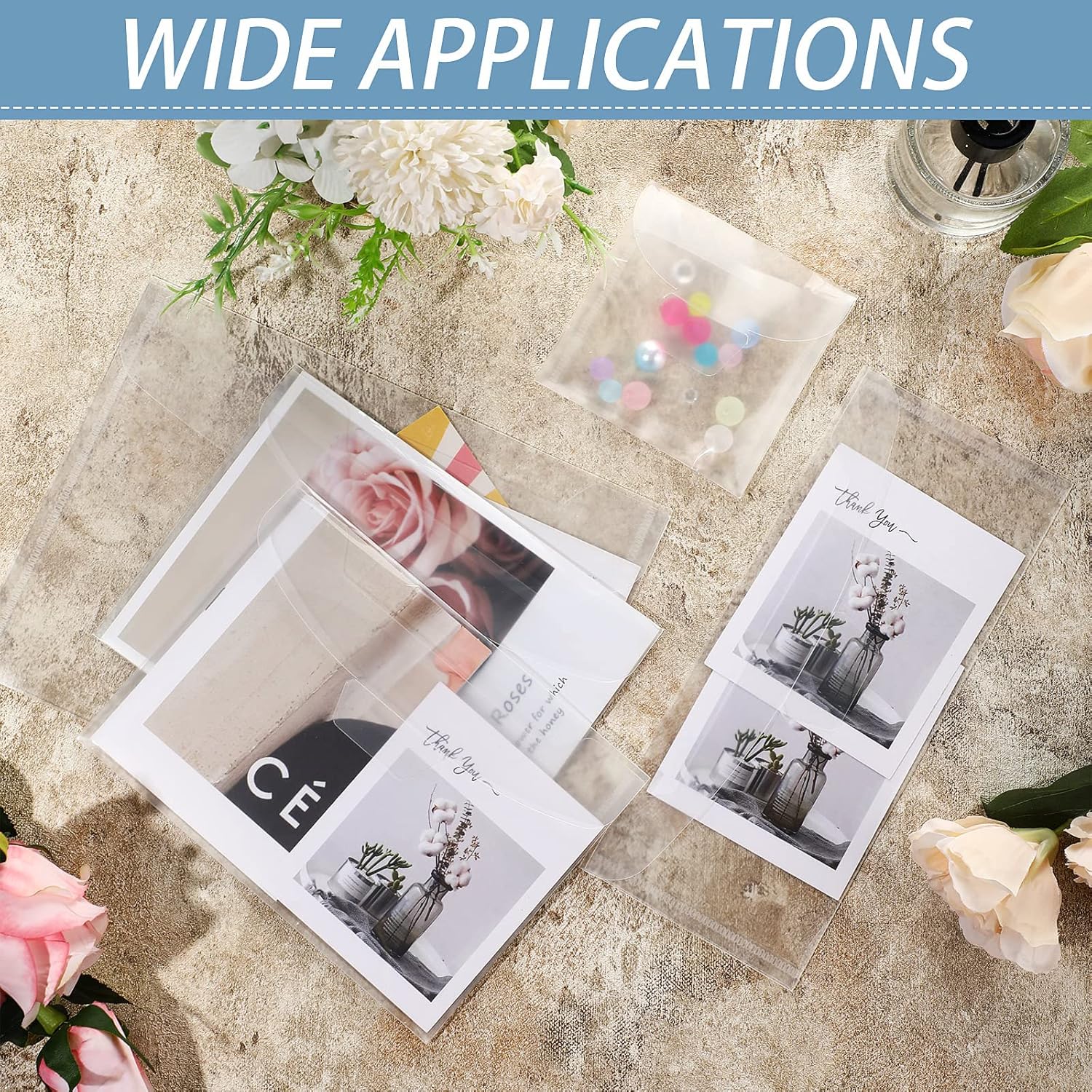 Fumete 60 Pcs Plastic Stamp and Die Storage Bag 5 Sizes Clear Scrapbooking Storage Envelopes Die Cuts Pockets for Craft Cutting Stencil Stamp Paper Card Organizer(No Includ Magnet) - Image 7