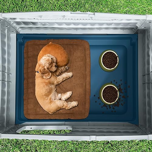 Miniatura 4 de YITAHOME Casa grande de plástico para perros con techo elevable, refugio para cachorros para interiores y exteriores, con base desmontable y ventana