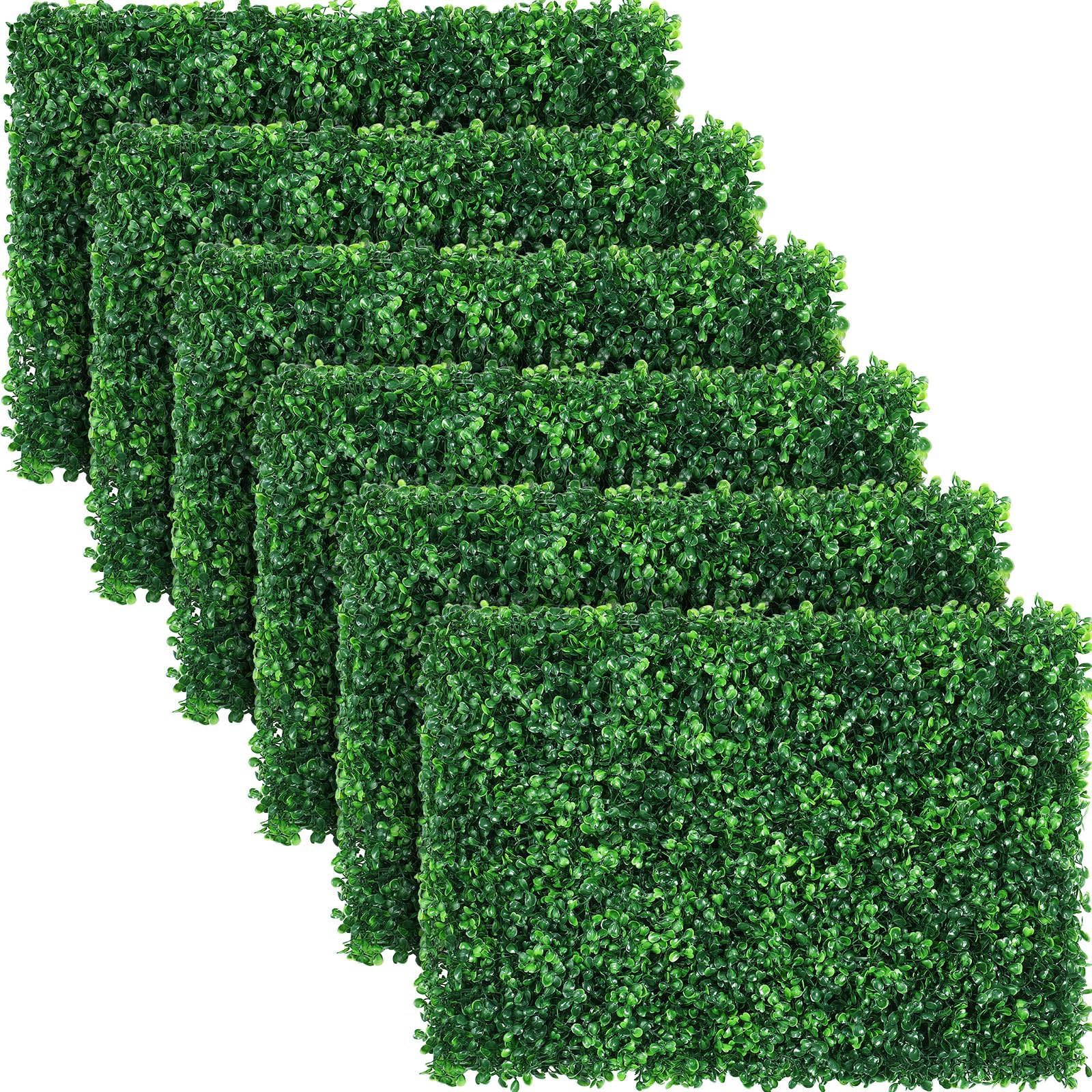 6 Pcs 24"x 16" Grass Wall Panels Artificial Boxwood Hedge Panels with 100 Zip Ties Greenery Backdrop Wall Decor for Indoor Garden Fence Backyard (Style G)