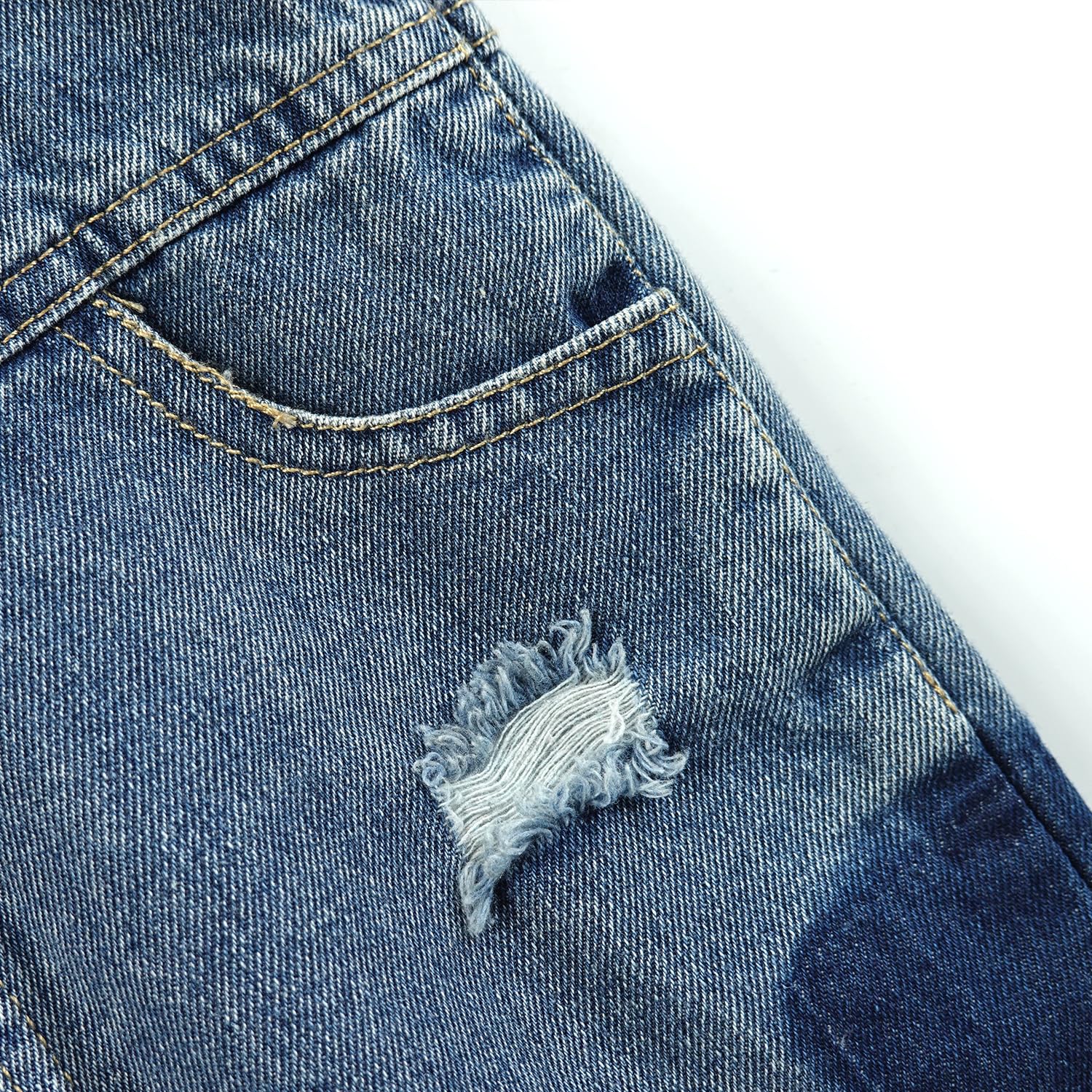 KIDSCOOL SPACE Mono de Mezclilla para Niñas, Tirantes Ajustables para Niños Pequeños y Grandes, Pantalones Dungarees de Mezclilla Desgarrados