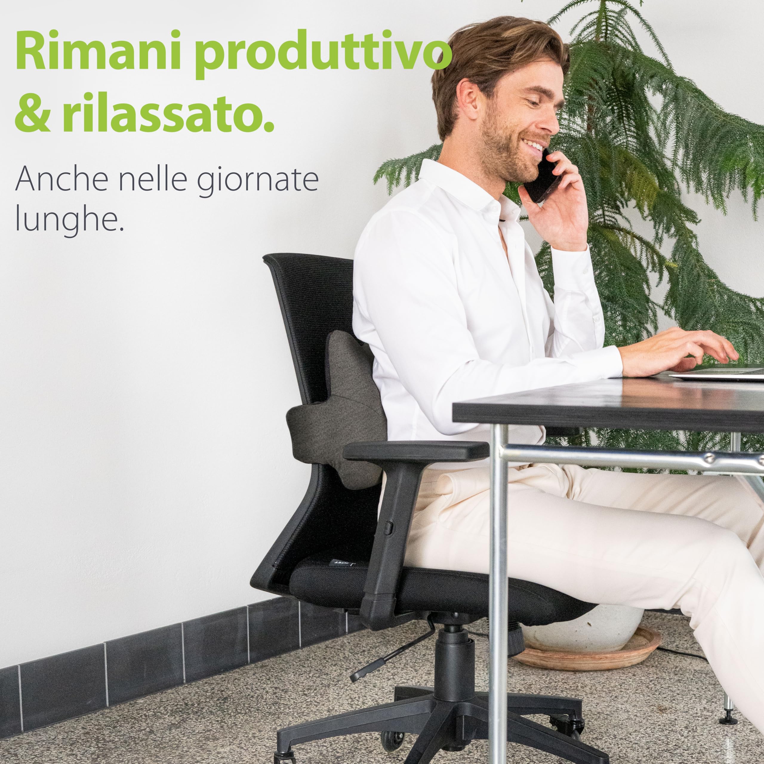 feela.® Cuscino schiena ergonomico per sedia da ufficio | cuscino lombare come cuscino per sedia per casa, ufficio o supporto per la schiena in casa ufficio (Grigio Scuro)
