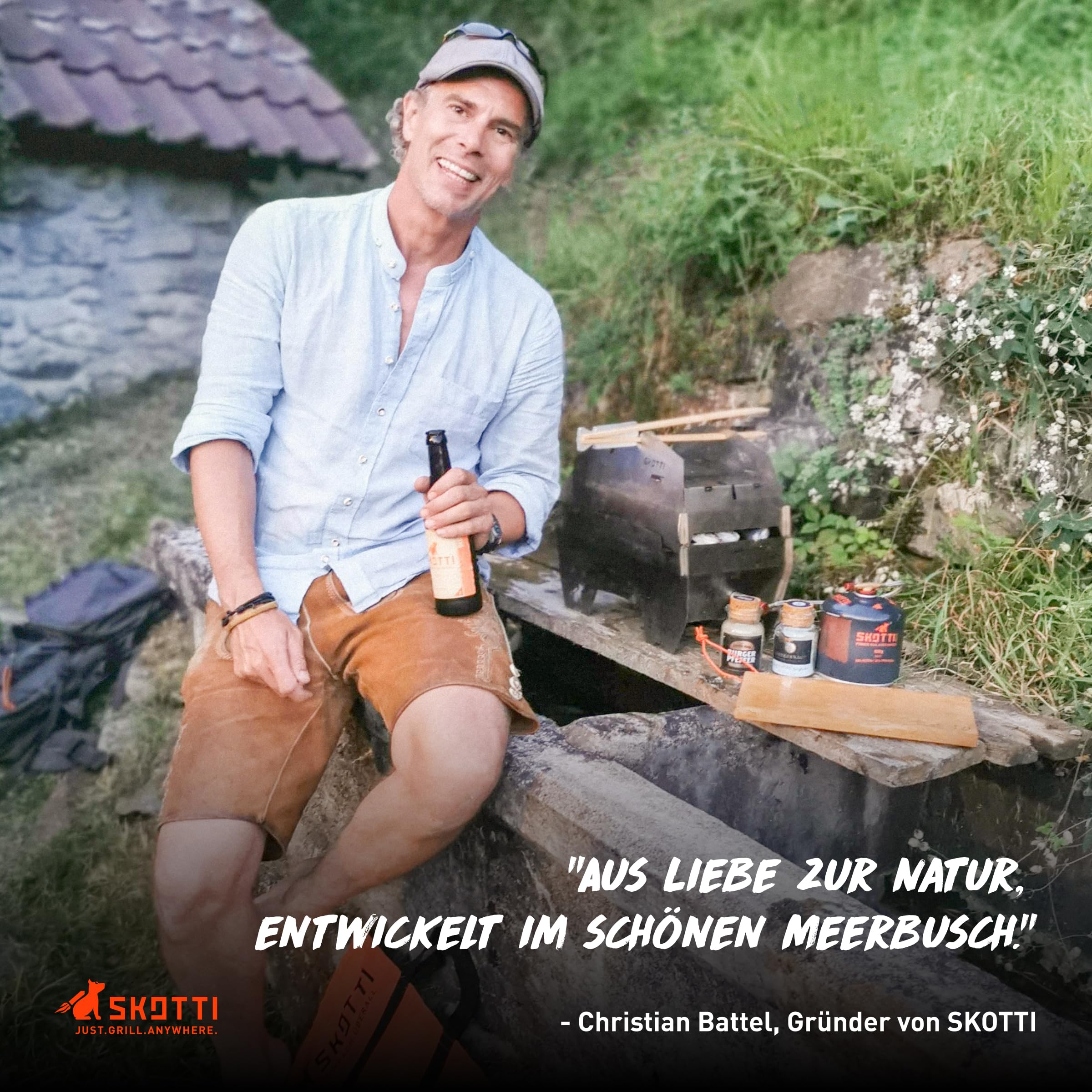 SKOTTI Mini, Holzkohlegrill, Campinggrill Holzkohle klappbar, Ideal für Camping, Balkon, Festivals oder Survival, Campingkocher für Holz, als Hobo Kocher und Survival Kocher nutzbar Solo Camping Stove