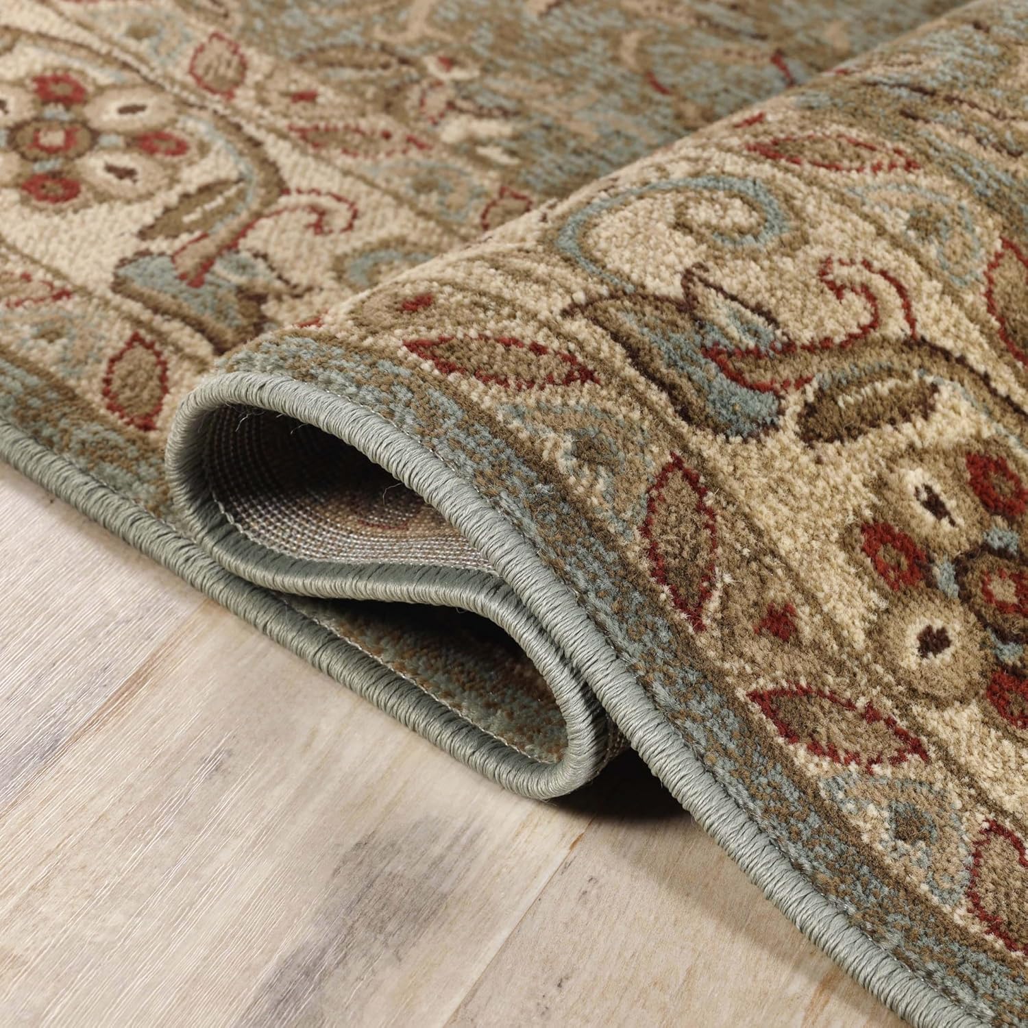 Superior Indoor Runner Rug, Plush Carpet Cover, High-Traffic Rug, Apartment Rugs, Bedroom, Living Room, Office, Hallway, Kitchen, Floral Scroll Floor Decor, Heritage Collection, 2' 7" x 8', Green