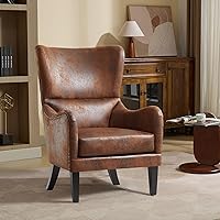 Sirearx Mid-Century Modern Wingback Accent Chair with Nailhead Trim - Faux Leather Club Chair for Living Room Office
