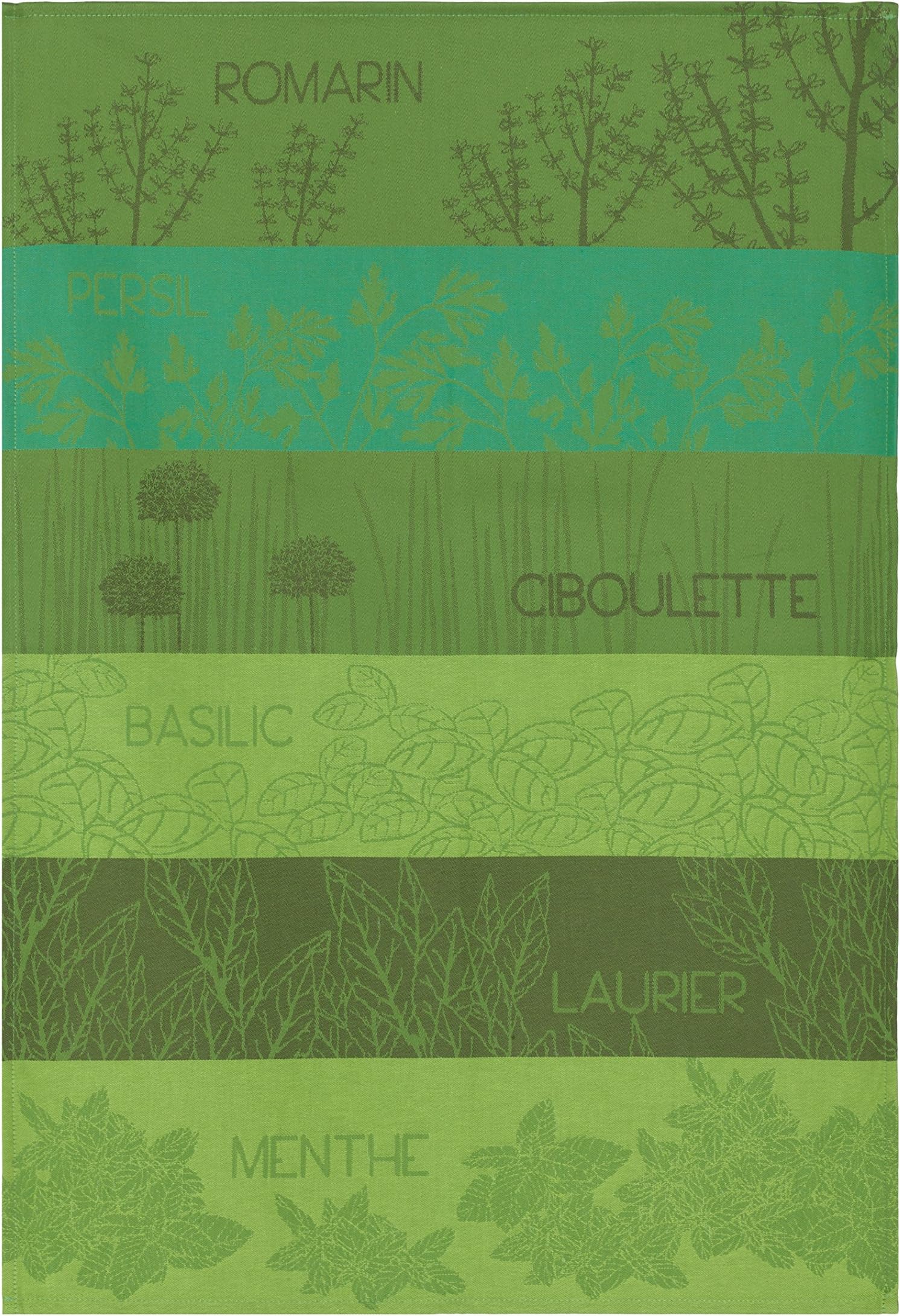 French Cotton Jacquard Towel, Herbes Aromatiques, 20-Inches by 30-Inches, Green