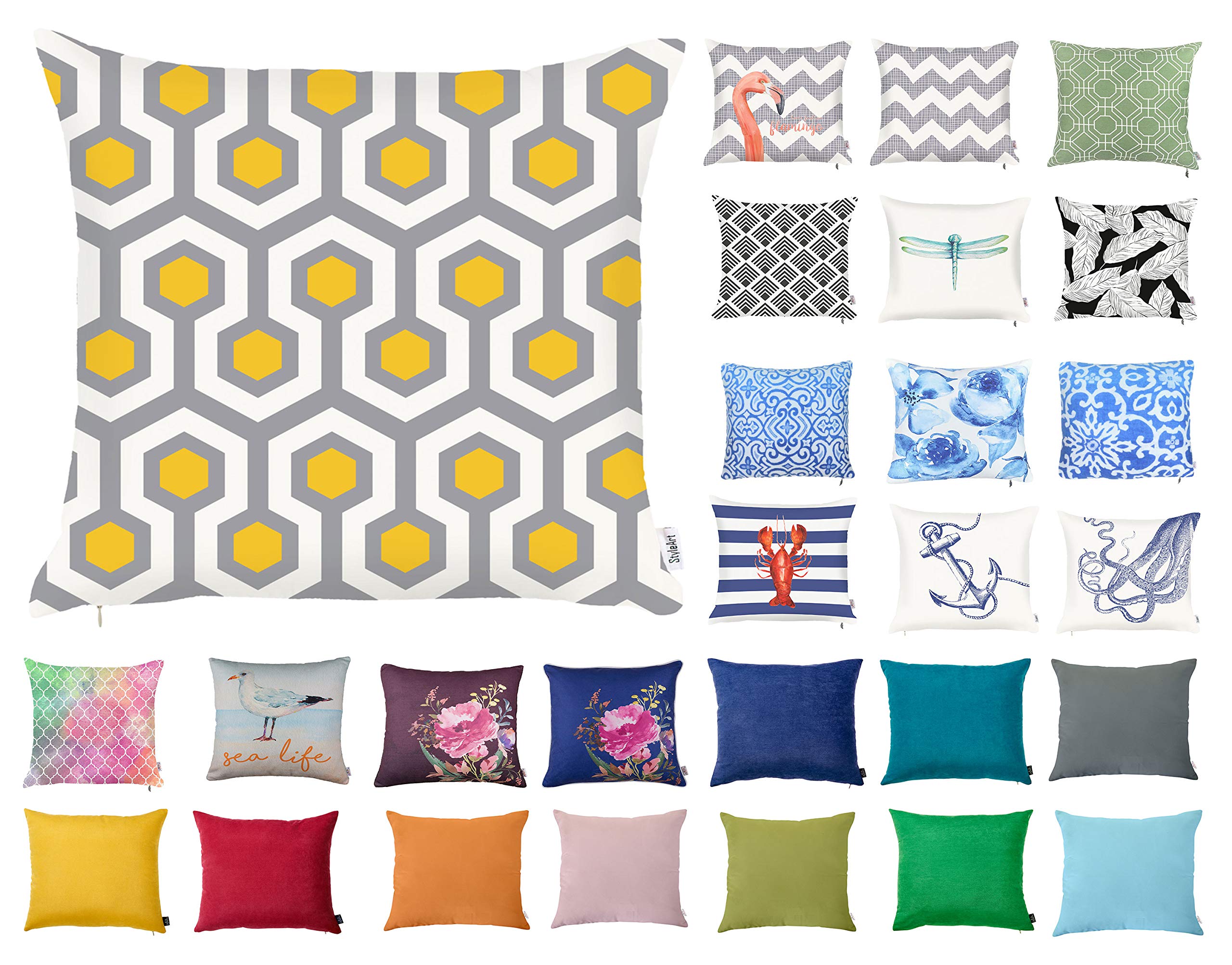 Tropik Home Hexagon Geometric Decorative Square Pillow Case Throw Cushion Cover For Sofa Bedroom With Invisible Zipper, 45X45cm (18X18)