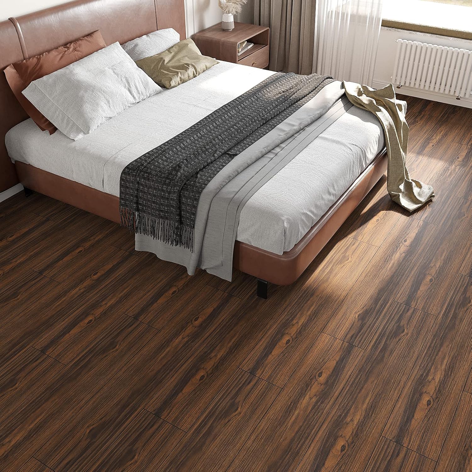 VEELIKE 6''x36'' Dark Brown Peel and Stick Floor Tile Waterproof Vinyl Flooring Planks Self Adhesive Wood Laminate for Bedroom Bathroom Living Room Kitchen (36-Tiles, 54 Sq. Ft.)