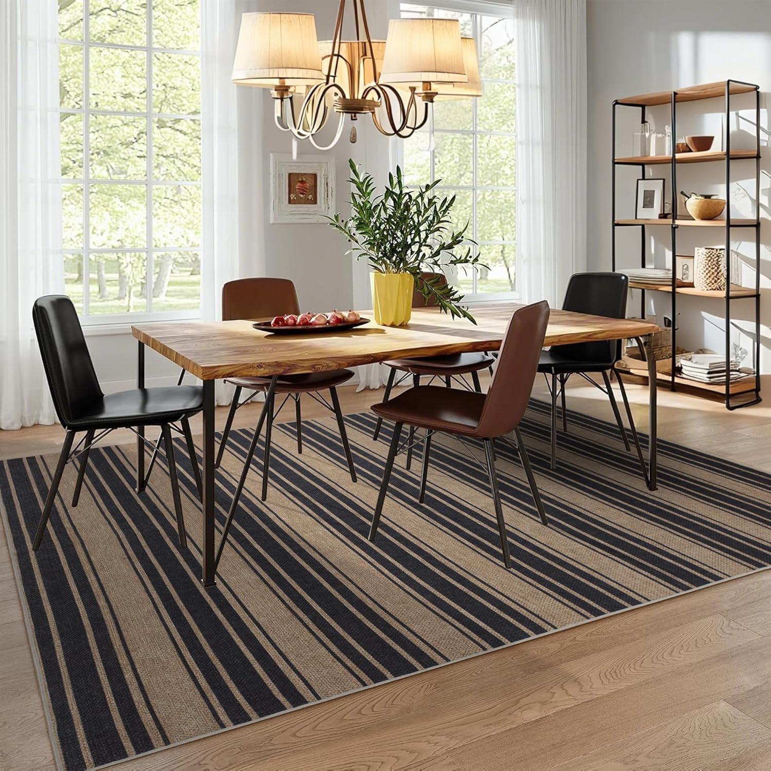 Striped Easy Jute Rug 6x9 Outdoor Rug Large Washable Rugs for Living Room Bedroom Non Slip Neutral Farmhouse Indoor Outdoor Carpet for Backyard Patio Office