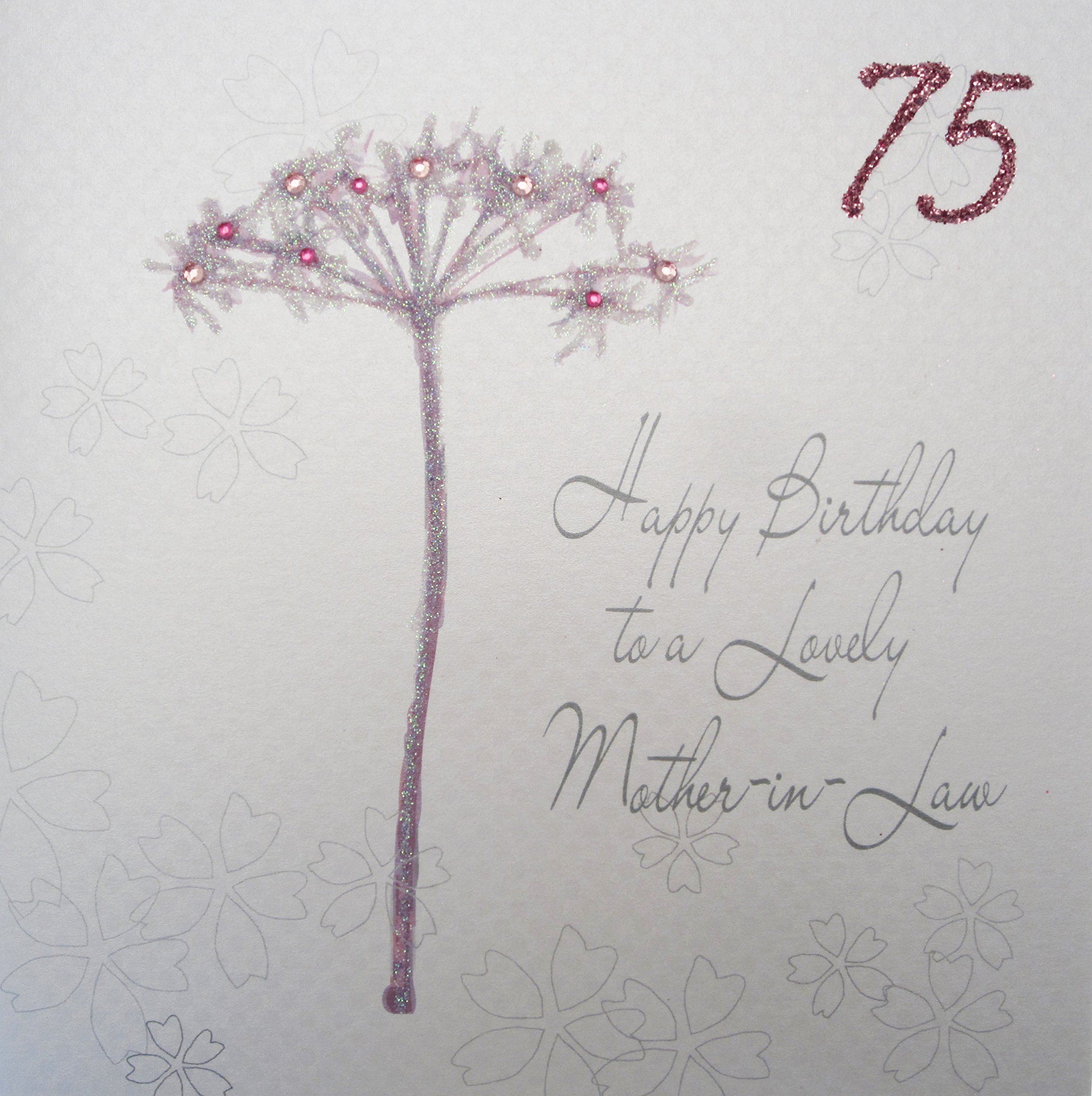 WHITE COTTON CARDS bd44-75 Dandelion, Happy Birthday to a Lovely Mother-in-Law 75" Handmade 75th Birthday Card, White