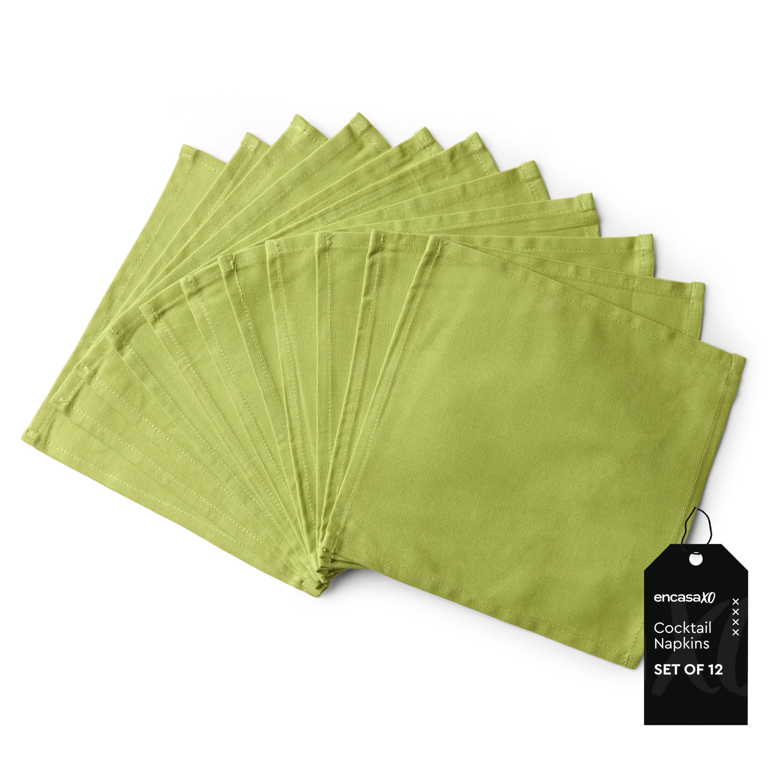 Encasa XO Cocktail Cloth Napkins Set of 12 | Pure Cotton Table Napkin | Size 23x23 cm | Lime Green Solid | Machine Washable โ image 1