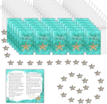Smiling Wisdom - Bulk 25 Gift Sets | The Starfish Story You Make a Profound Difference Appreciation Mini Cards - Artistic Beads and Bags | Staff Employee Men Women | 75pcs | Silver Seafoam