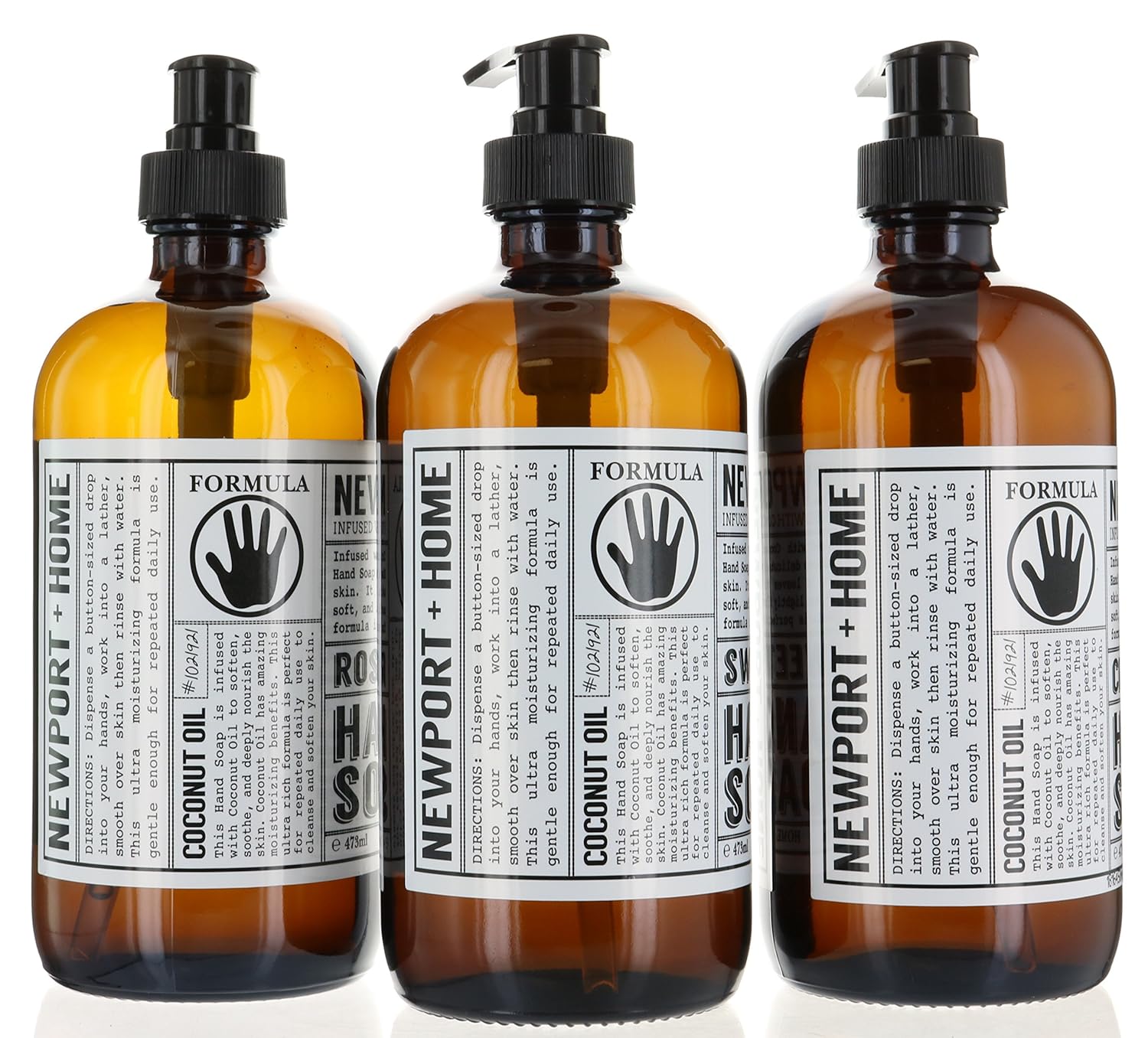 Set of 3, Newport Home Hand Soap Collection 16 FL/473ml each Infused With Coconut Essential Oils, Rosemary Mint, Creamy Coconut & Sweet Orange
