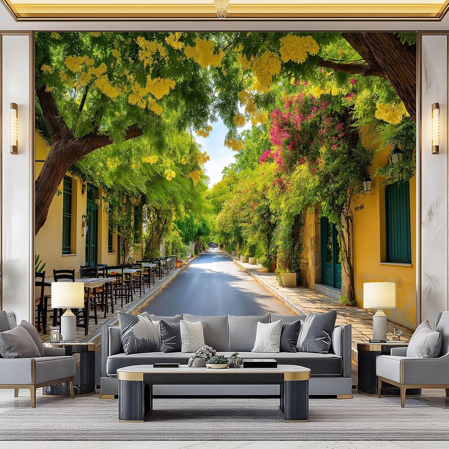 Papier Peint Panoramique Grand Salon : Fresque Jardin de Campagne 400x280