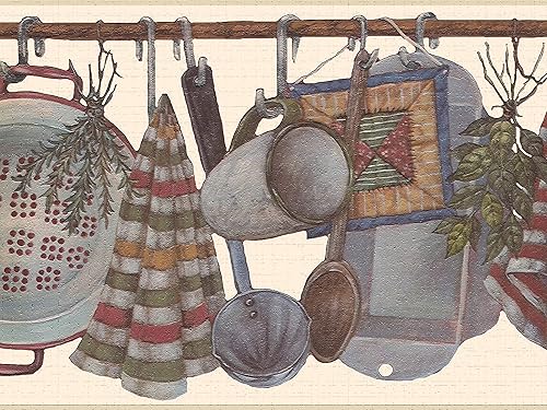 Dundee Deco DDAZBD9272 - Borde de papel tapiz para despegar y pegar, color rojo, gris, marrón, para cocina, diseño retro, 15 pies x 7 pulgadas,