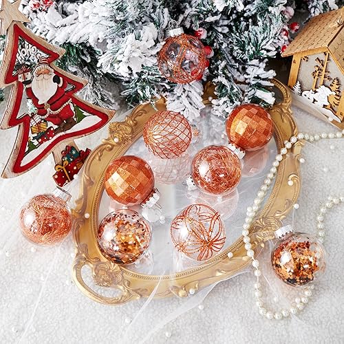 Miniatura 3 de Adornos de bolas de Navidad de 30 unidades, 2.36 pulgadas, bolas de Navidad de plástico transparente inastillables con relleno delicado brillante,