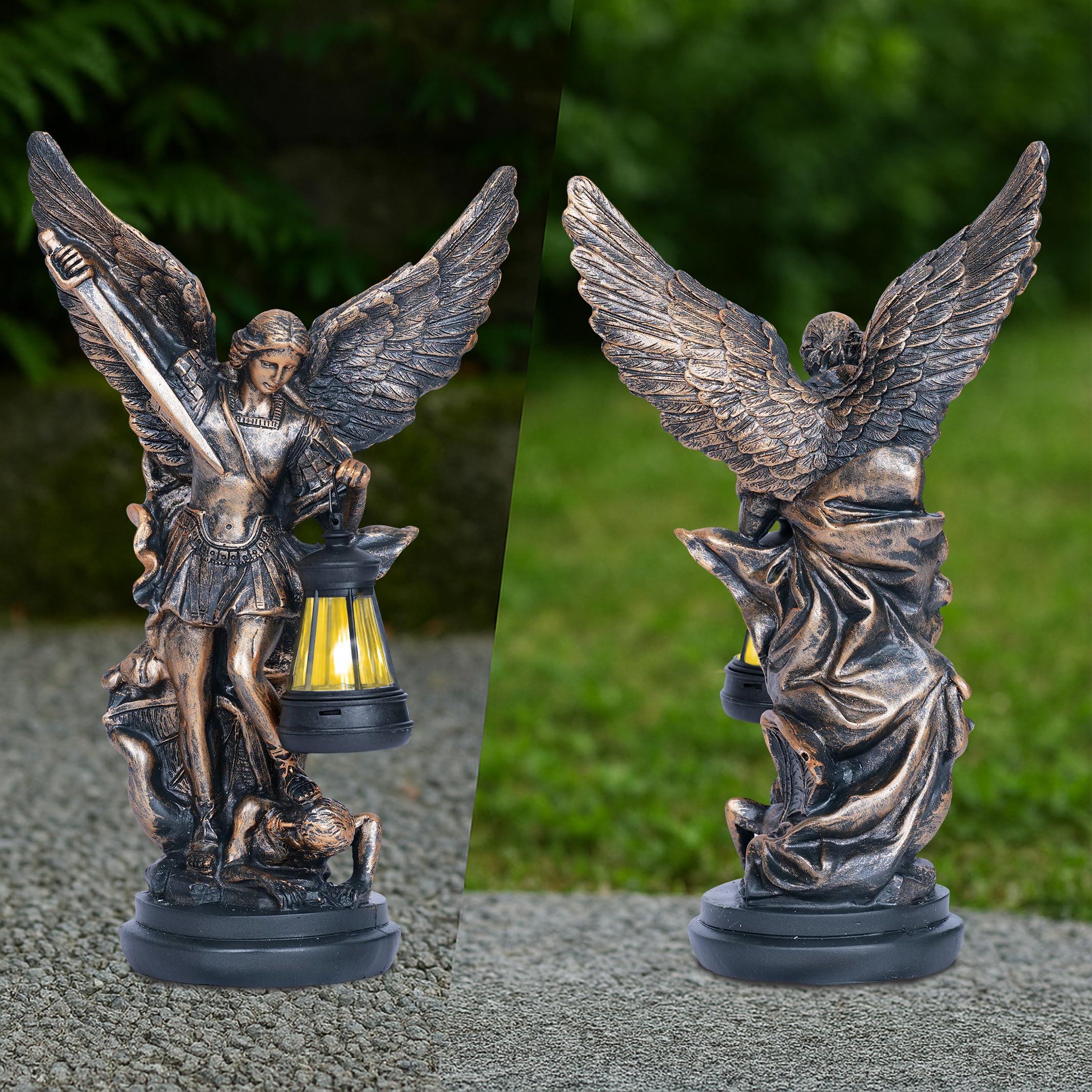 Dlfghos Zewnętrzna solarna statuetka świętego anioła (brąz)