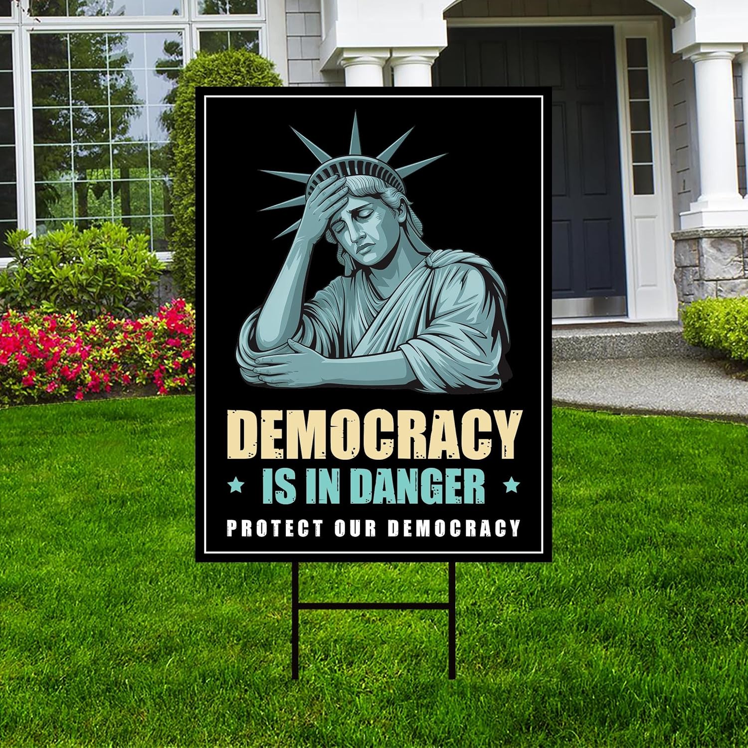 Protect Our Democracy Yard Sign - Resist Hate Lawn Sign, Anti-Trump Sign, Resist Racism, Resist Fascism Yard Sign with Metal H-Stake (Multicolor, 24" x 18", Double Sided)