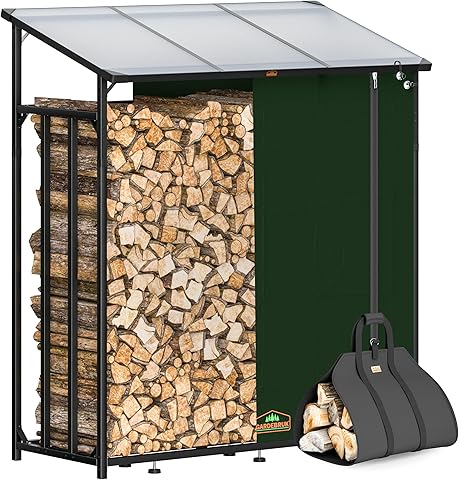 Gardebruk® Estante Almacenamiento Leña Exterior XXL Acero Techo Integrado incl. Bolsa Transporte Leñero Cubierto Impermeable Protección Viento Lluvia Negro