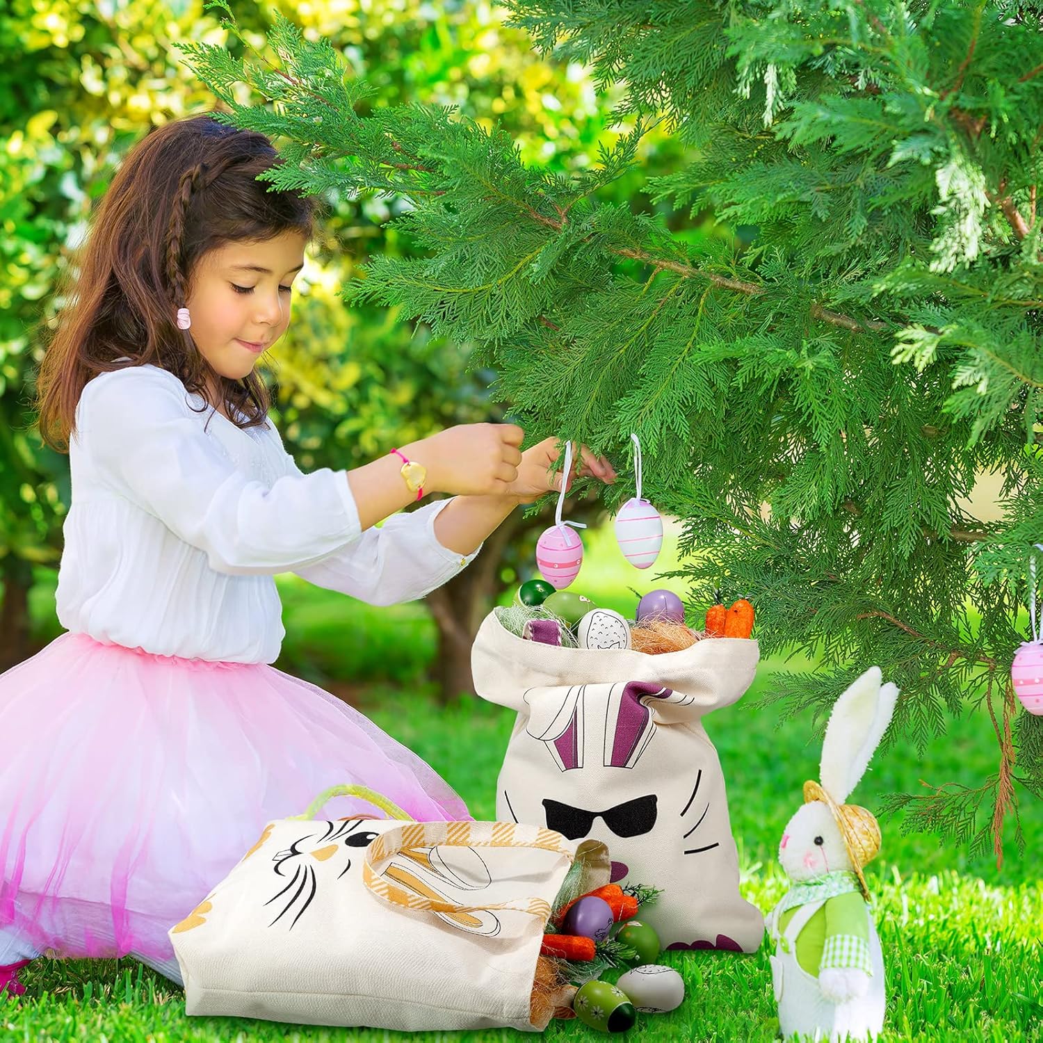 Weewooday 2 Pcs Easter Tote Bags for Kids Easter Canvas Gift Bags Bunny Ears Basket for Boys Girls - Image 5