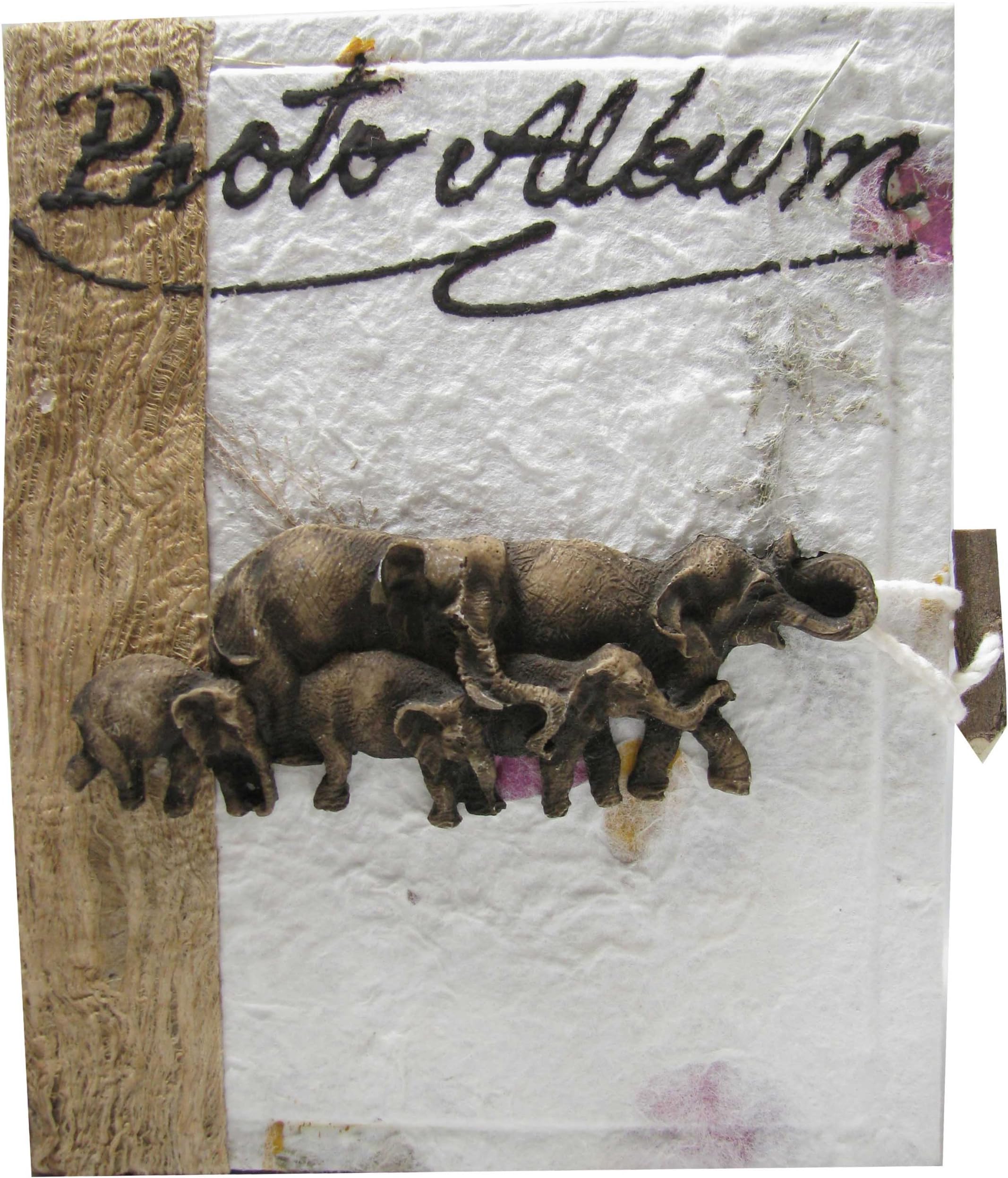 Natural Organic Photo Album Handmade Mulberry Paper 3D Elephants for 4” x 6” Photos