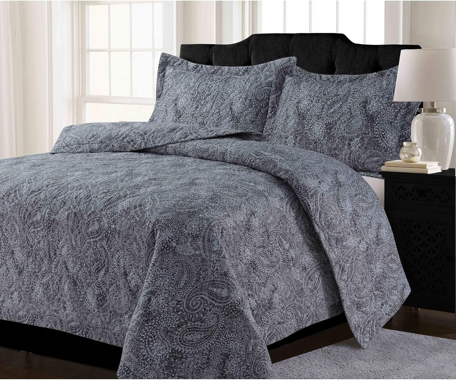 Tribeca Living Floquilttwbl Lyon Floral Printed Oversized Geometric Quilt Set, Twin, Multi