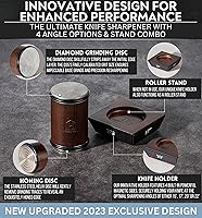 Vista 2 de Rolling Knife Sharpener with Leather Strop and 15, 17, 20 & 22 Degree Angles - Knife Sharpener Kit - Roller Knife Sharpening System with Stand, Brown