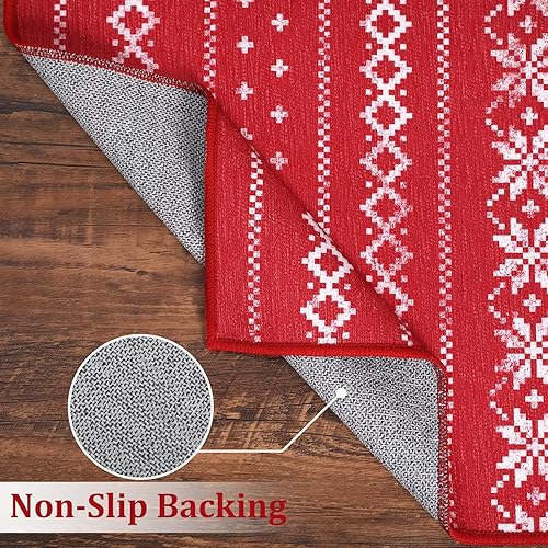 Miniatura 3 de Alfombra de área de Navidad de 5 x 7 pies, estilo bohemio, grande, lavable a máquina, alfombra bohemia de Navidad, antideslizante, para dormitorio,