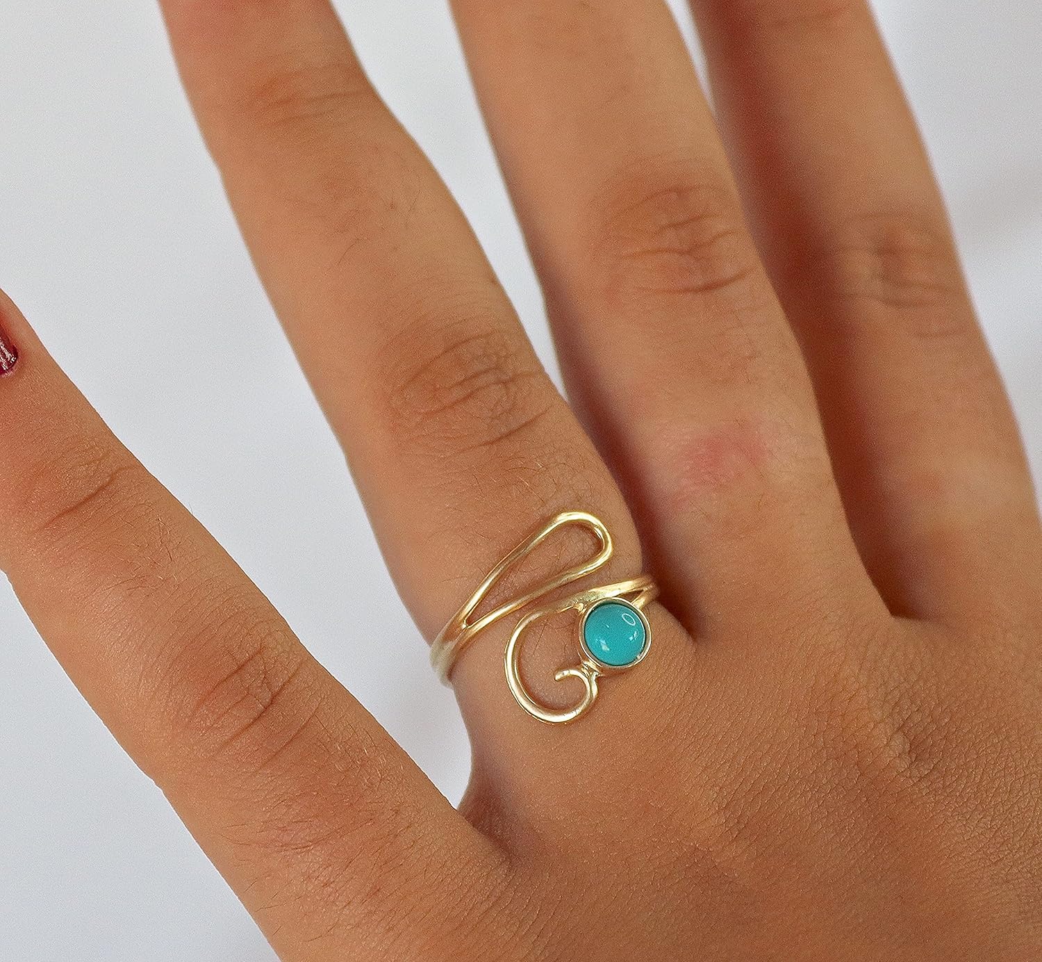 Turquoise adjustable Ring 14k Gold-plated band for Women Open one-size fits 4-9 gold with a Unique Boho everyday style Perfect for Teen girls Vintage-inspired Wrap design - Image 4