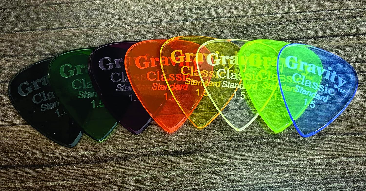 Gravity Guitar Picks - Acrylic - Classic Standard 1.5mm - 8 Color Assortment - Brighter, Louder, Faster