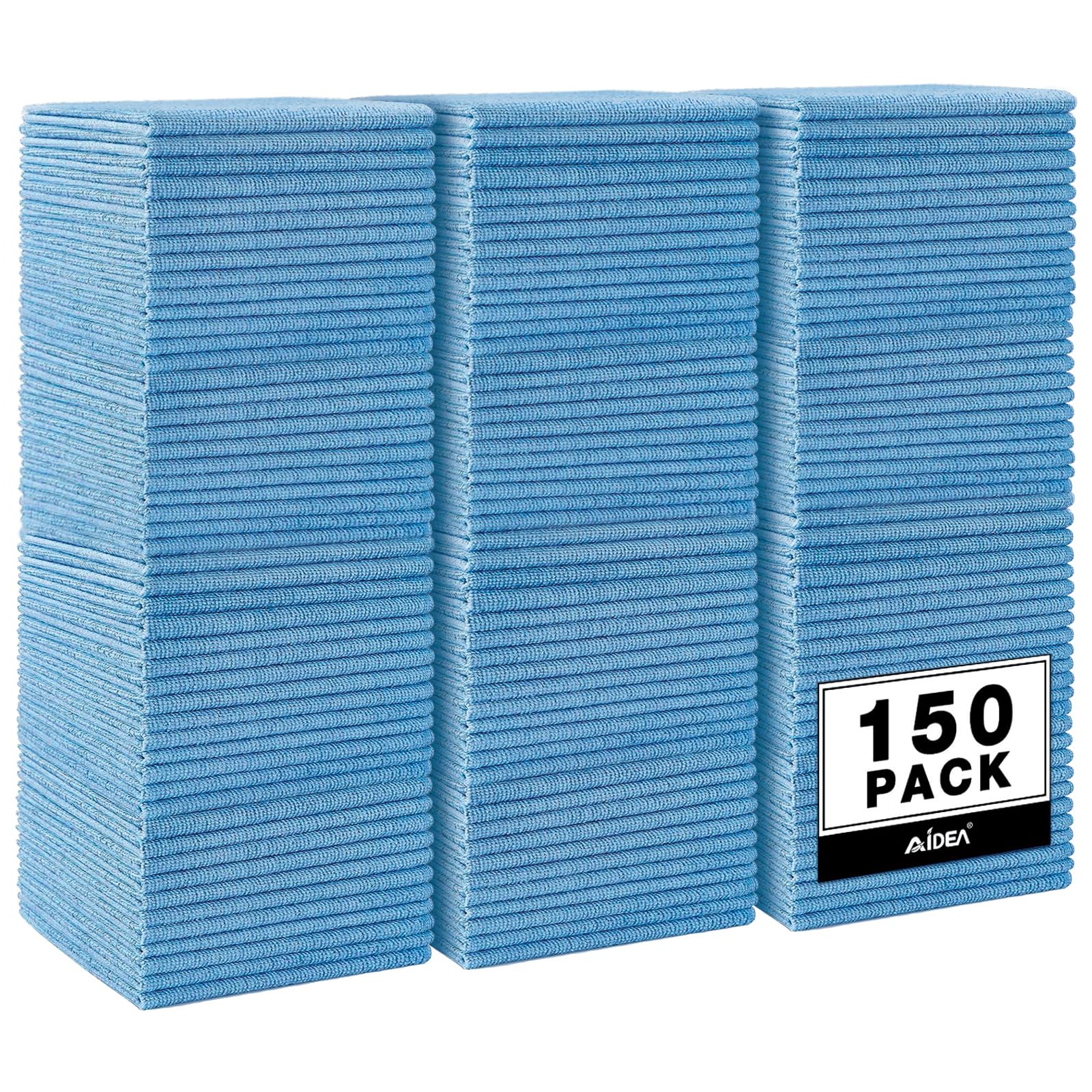 AIDEA Microfiber Cleaning Cloth Blue 150PK Shop Rags Microfiber Towels for Cars Dusting Cloth Lint Free Rags Absorbent