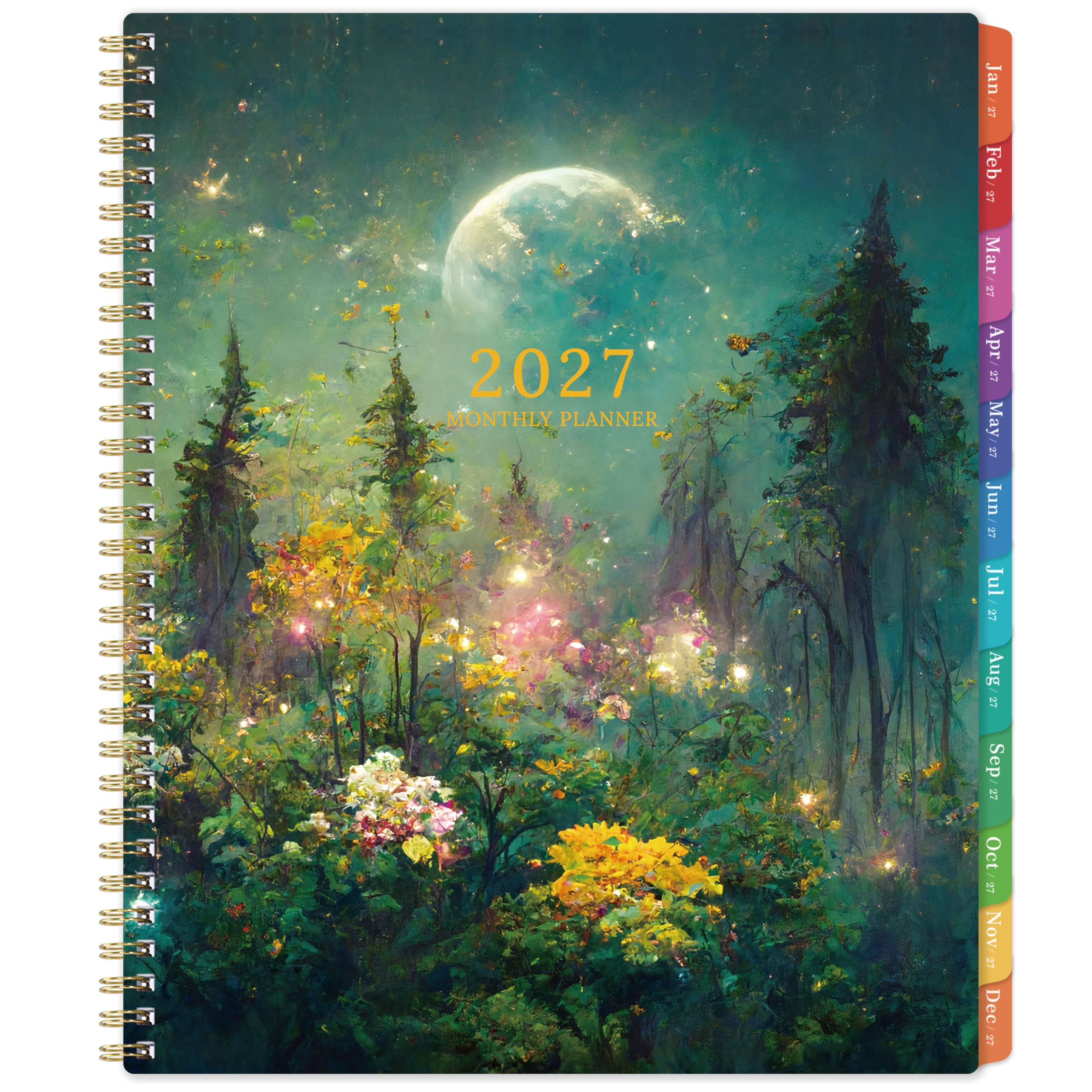 Monatsplaner 2027 - Planer 2027 - JAN 2027 - DEC 2027, Monatsplaner 2027, 22,9 x 27,9 cm, Kalender Planer mit Tabs, Tasche, perfekter Monatskalender für Büro, Schule, Heimgebrauch - Grün