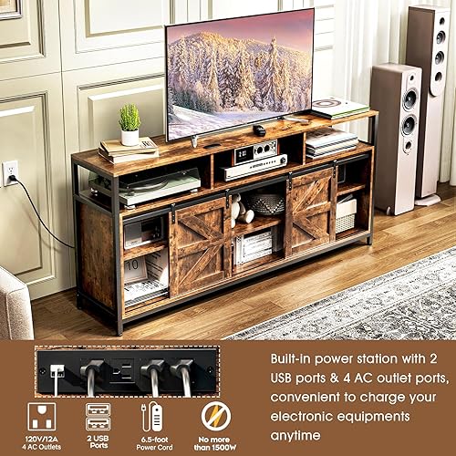 Miniatura 5 de TC-HOMENY Soporte de TV para TV de 70 pulgadas armario de TV con regleta de alimentación y tira de luz LED consola central de entretenimiento puerta