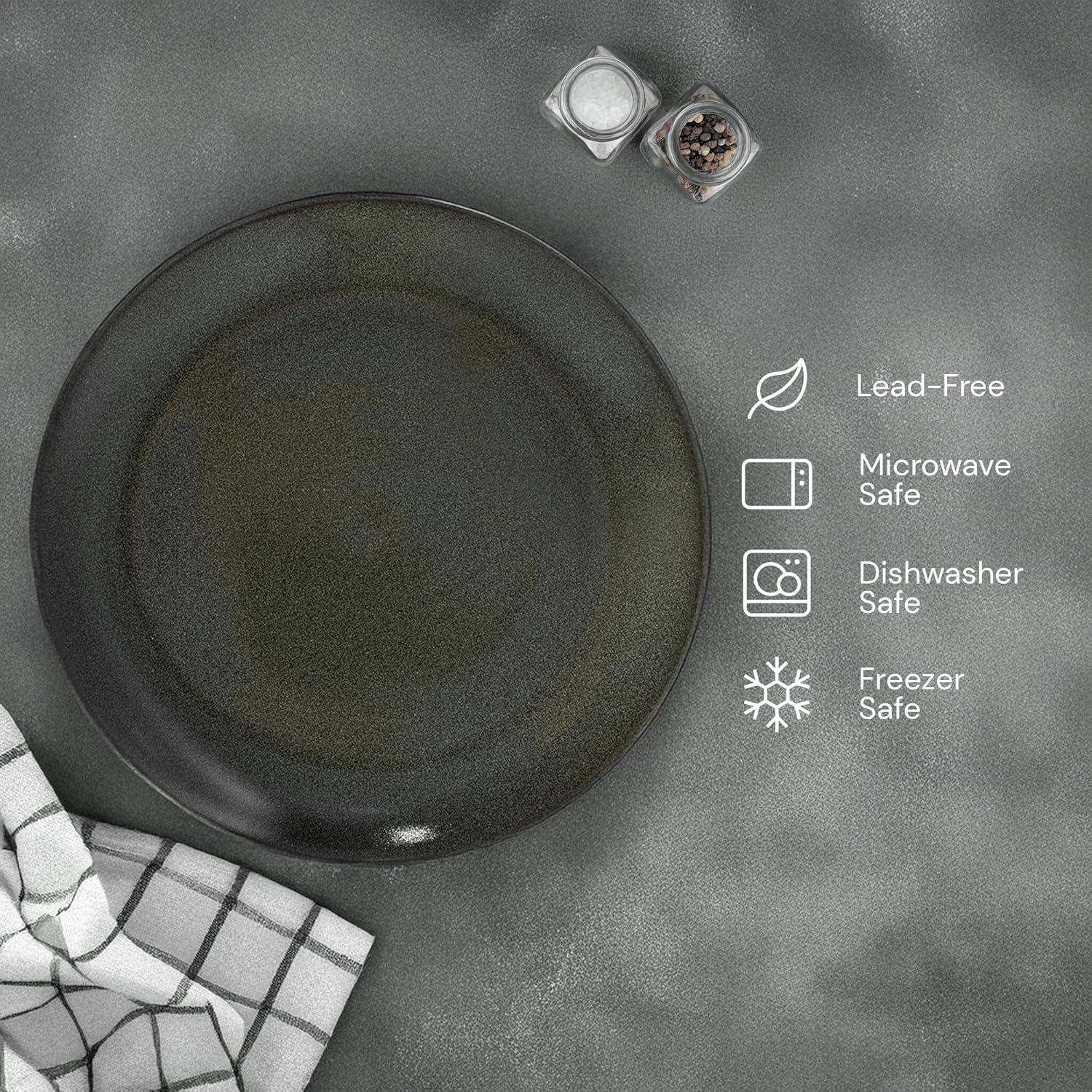 Mino Lightweight Porcelain Dinner Plate Set, 6-Piece, Onyx Black, Made in Japan