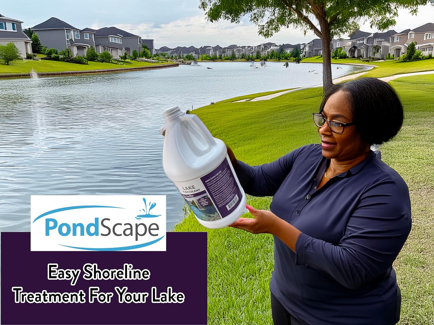 PondScape Lake Flocculant Water Clarifier – 1 Gallon Concentrated Formula – Fast-Acting Clarifier for Large Ponds & Lakes – Treats Up to 250,000 Gallons